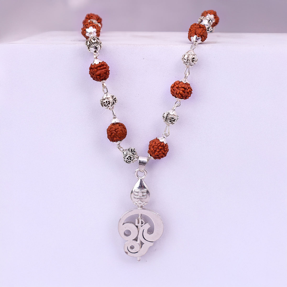 Rudraksha & Om Beads Mala with Murugan Trishul Pendant