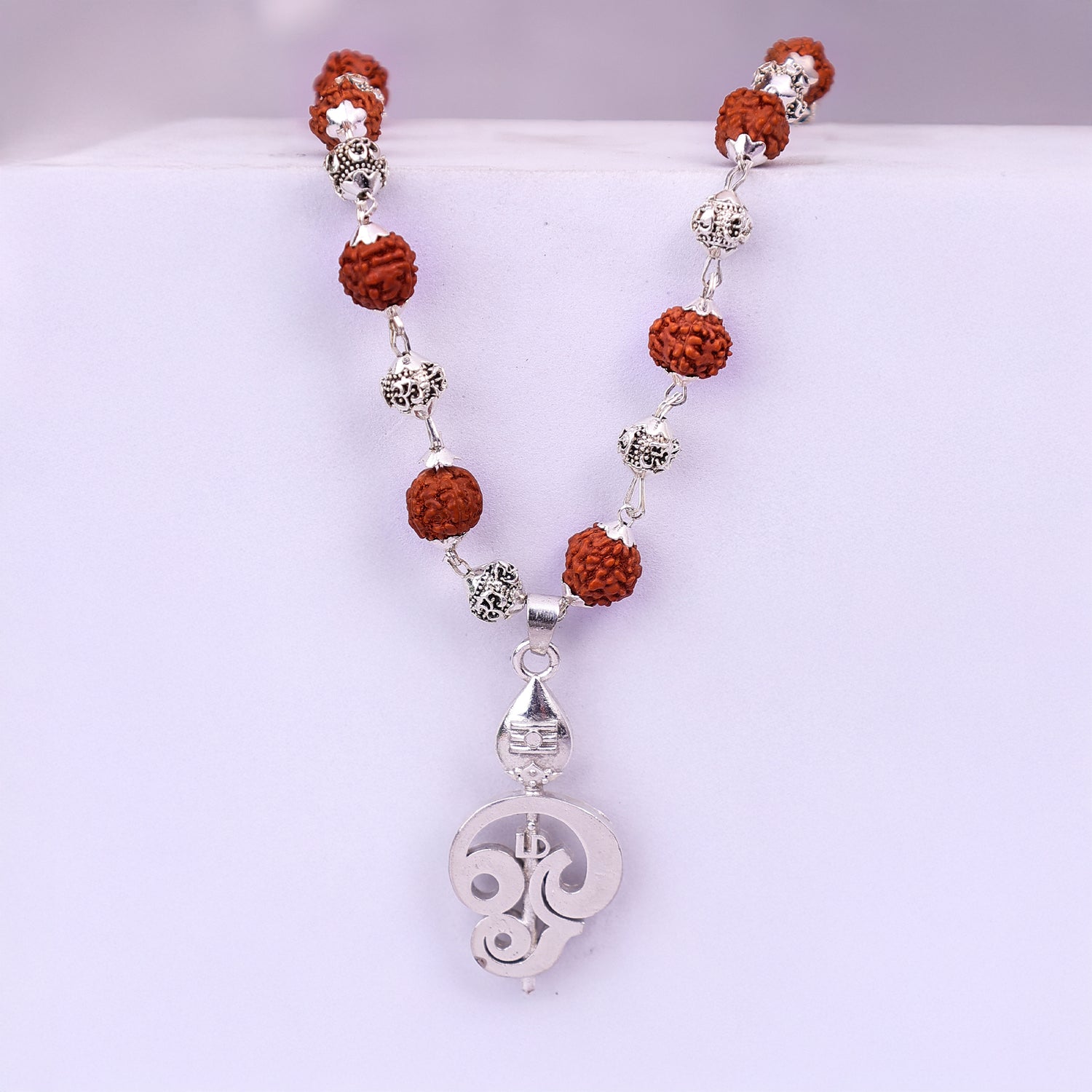 Rudraksha & Om Beads Mala with Murugan Trishul Pendant