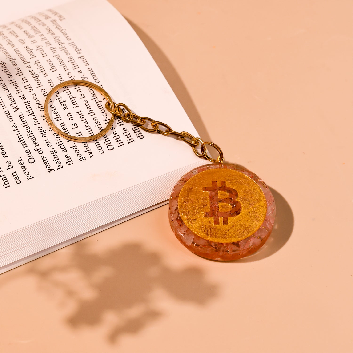 Bitcoin Rose Quartz Keychain - Abhimantrit