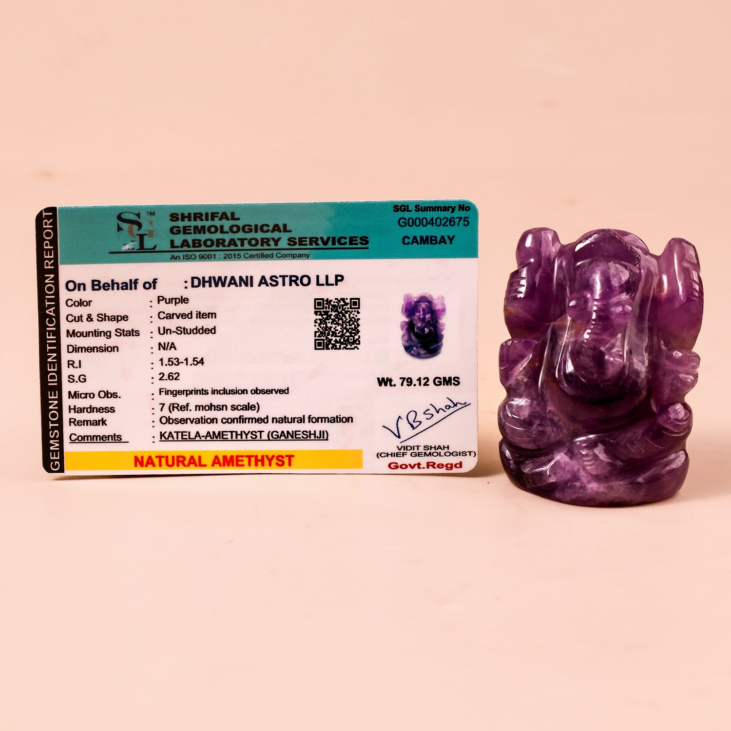Amethyst Ganesh ji  - Abhimantrit & Certified