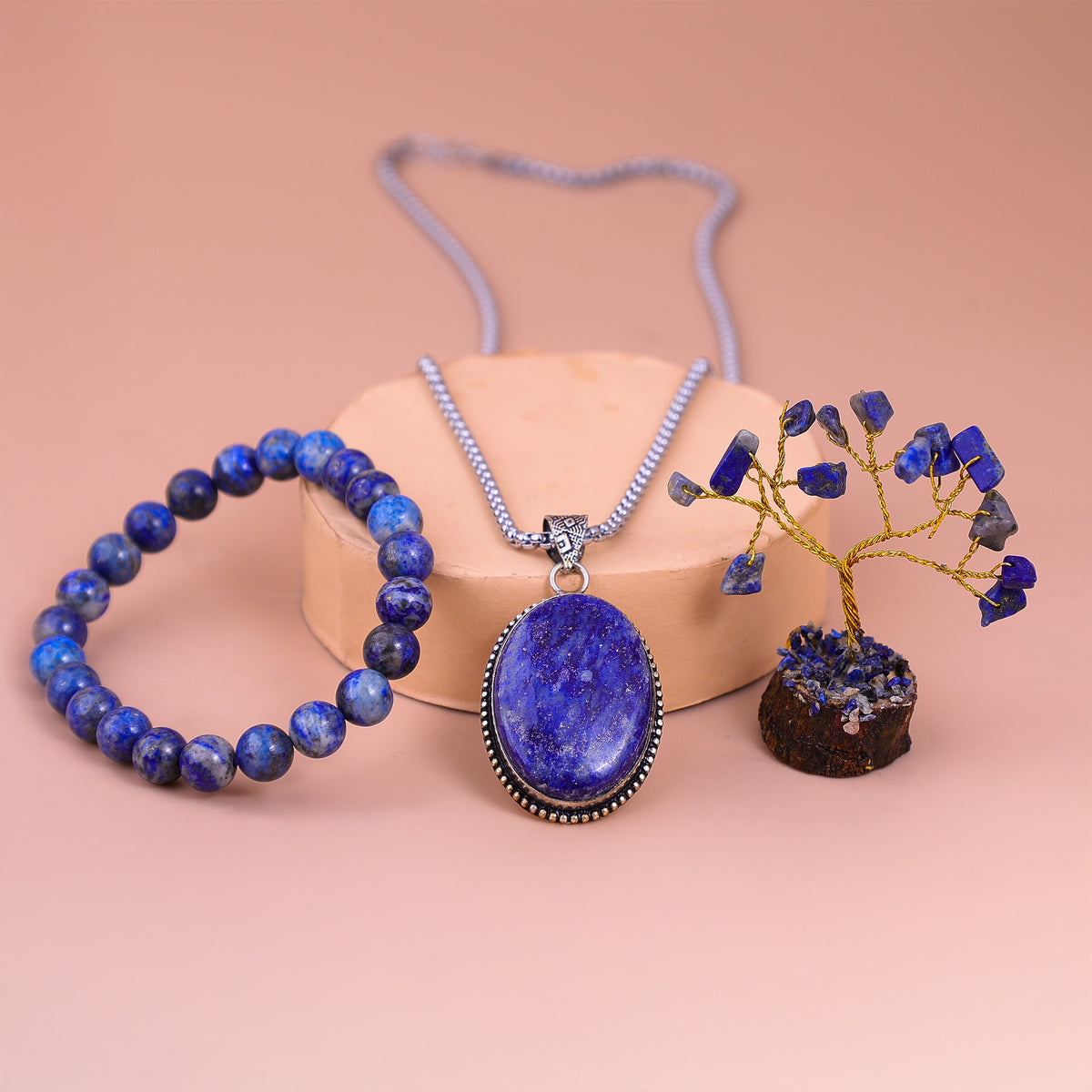 Lapis Lazuli Bracelet & Pendant With Tree (Combo)