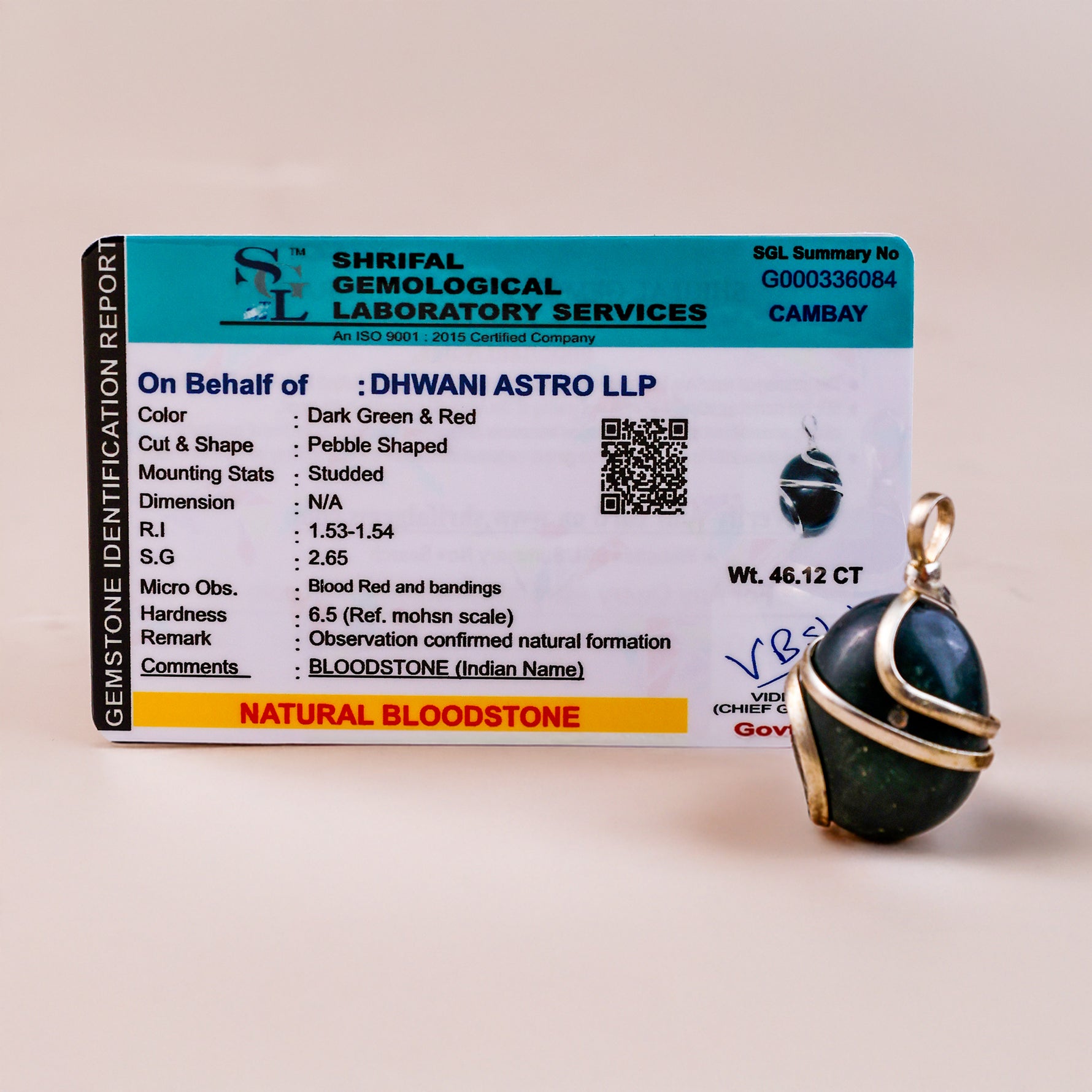 Bloodstone Wrapping Pendant - Abhimantrit & Certified
