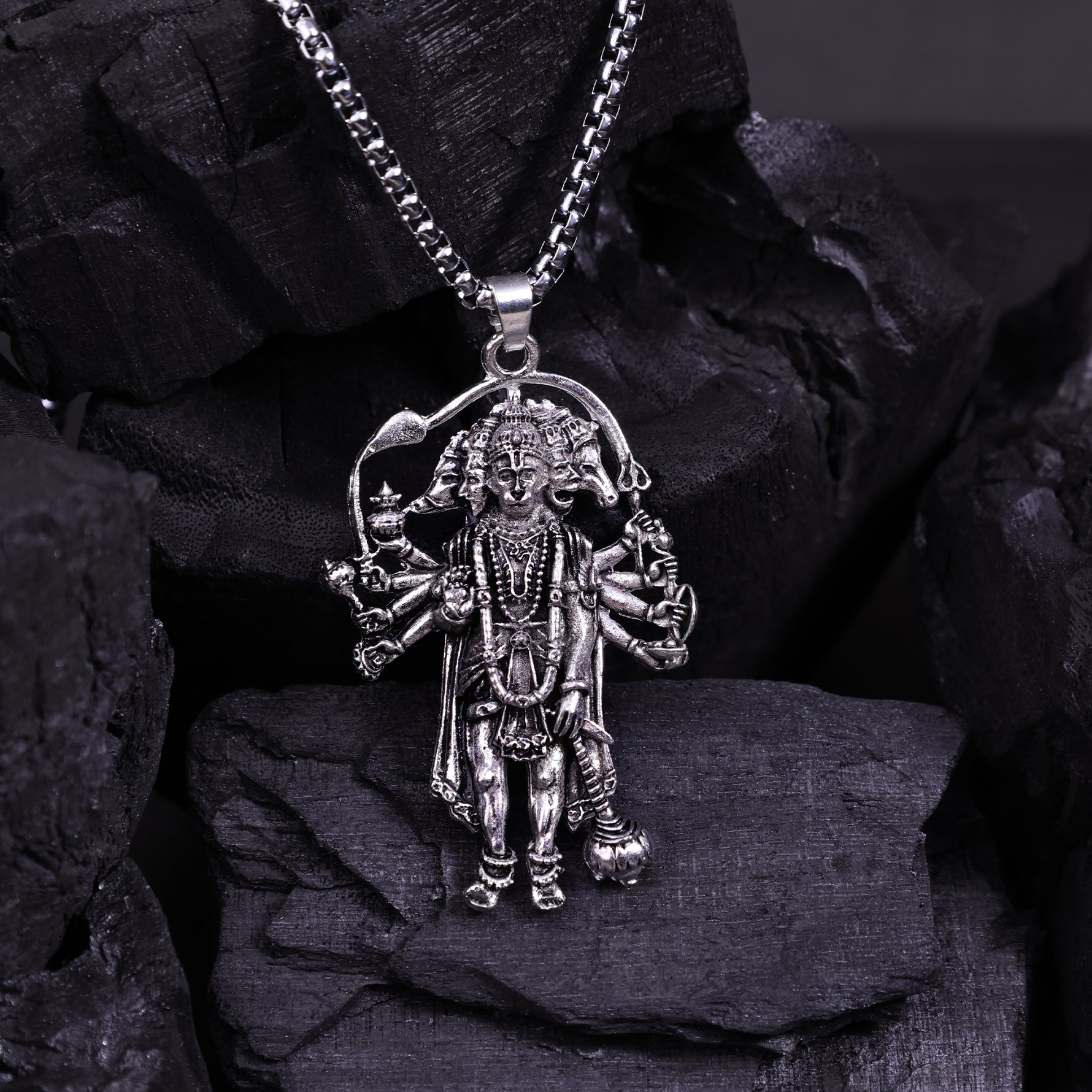 Silver Plated Panchmukhi Hanuman Ji Pendant - Abhimantrit