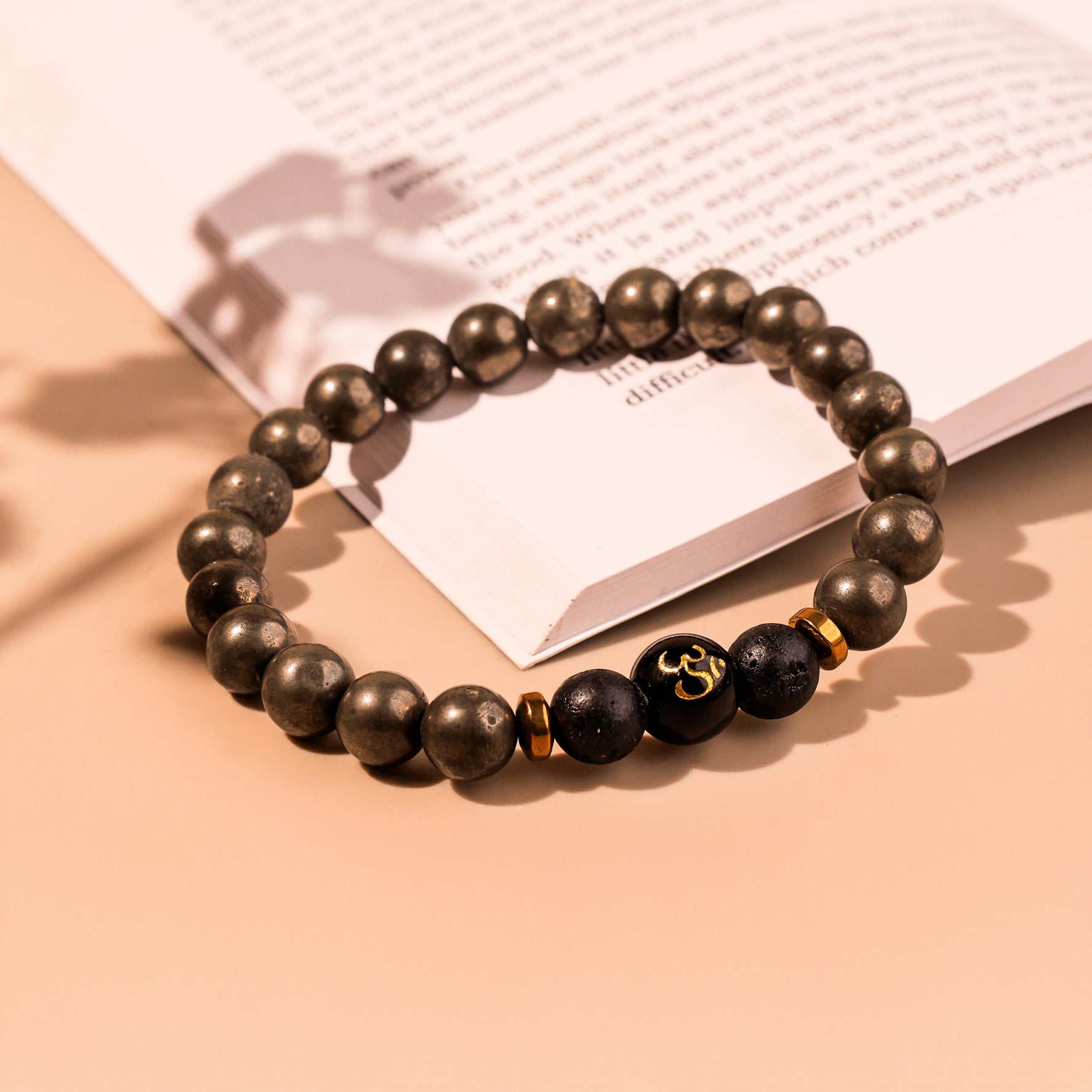 Raw Pyrite With OM Beads - Abhimantrit & Certified