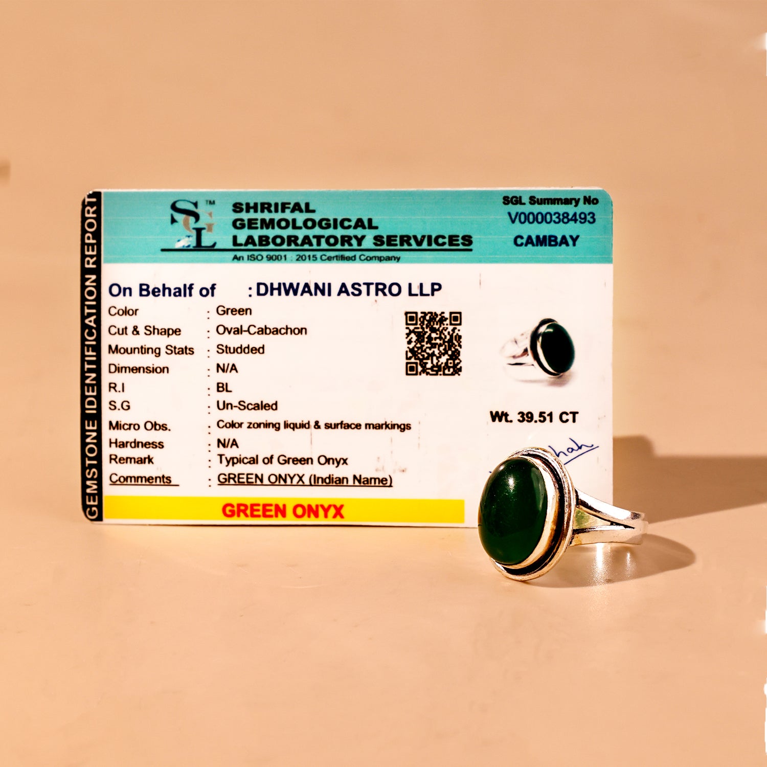 Green Onyx Ring - Abhimantrit & Certified