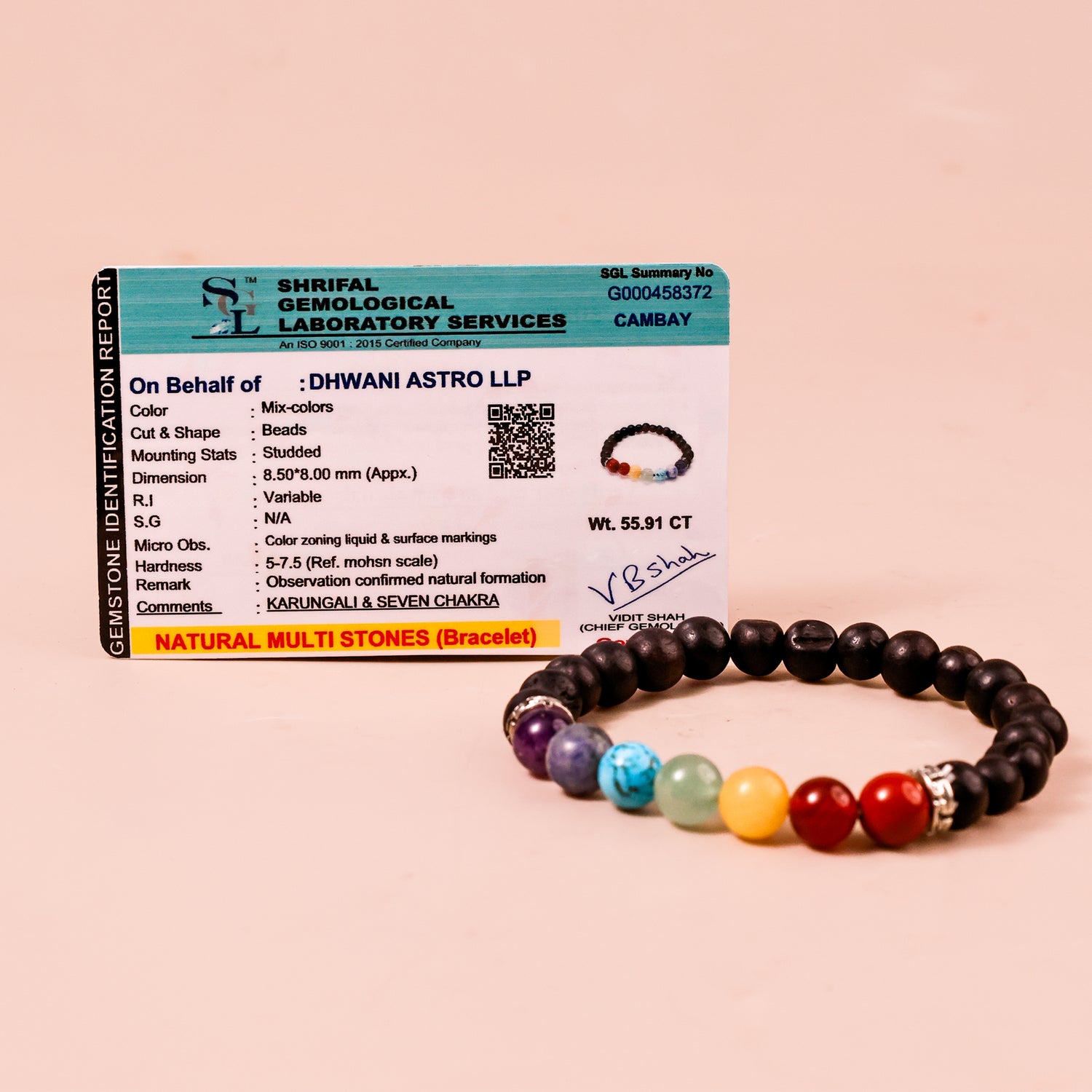 Karungali With 7 Chakra Bracelet - Abhimantrit & Certified