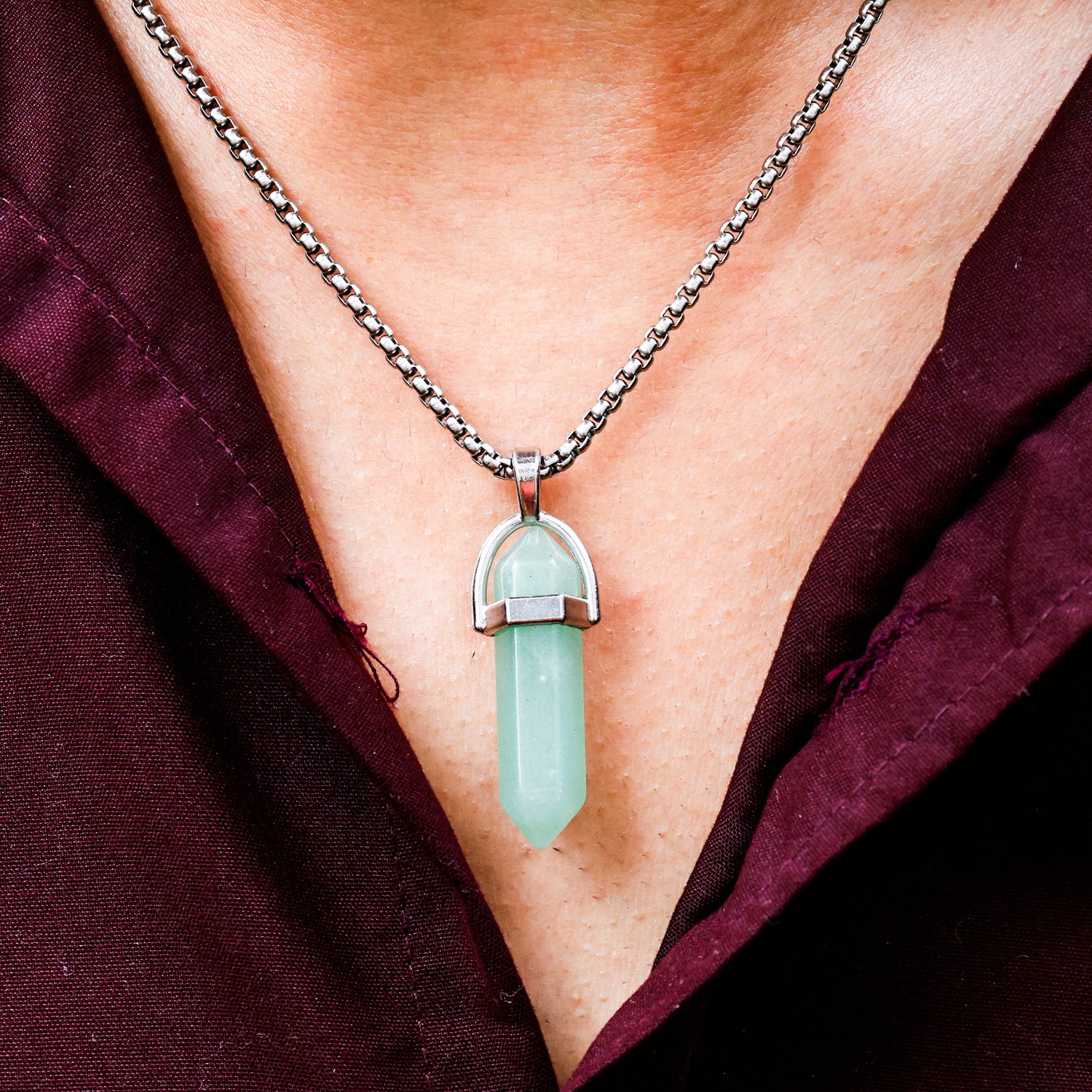 Green Aventurine Pen Shape Pandent - Abhimantrit