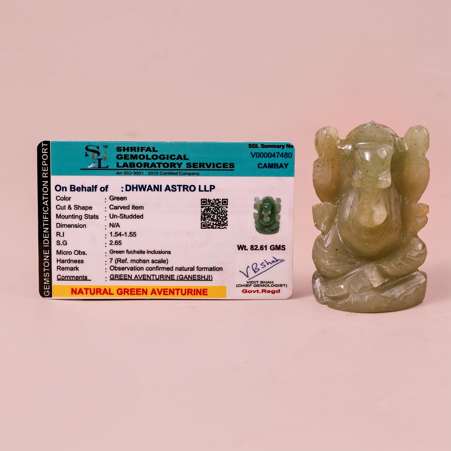 Green Aventurine Ganesh ji - Abhimantrit & Certified