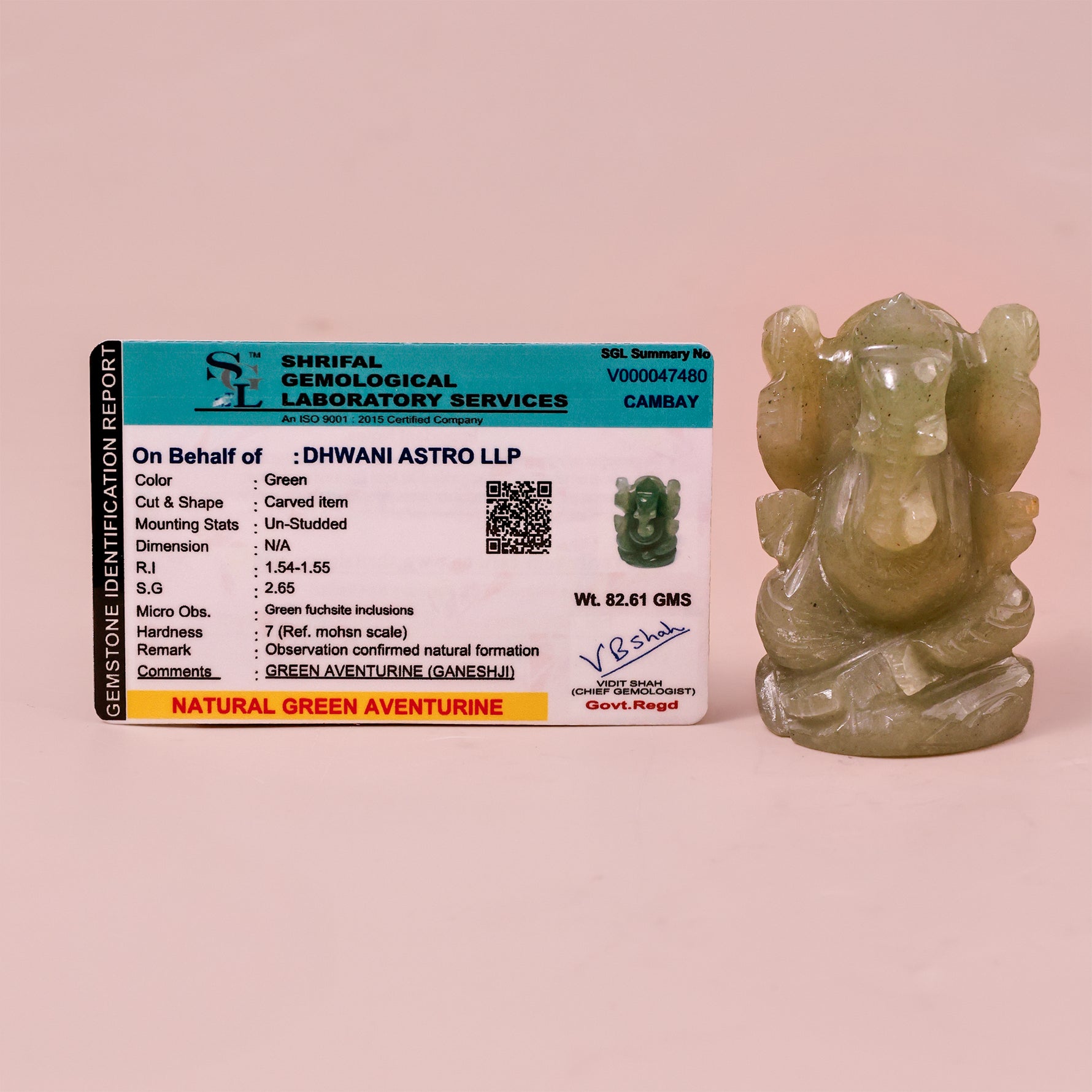 Green Aventurine Ganesh ji - Abhimantrit & Certified