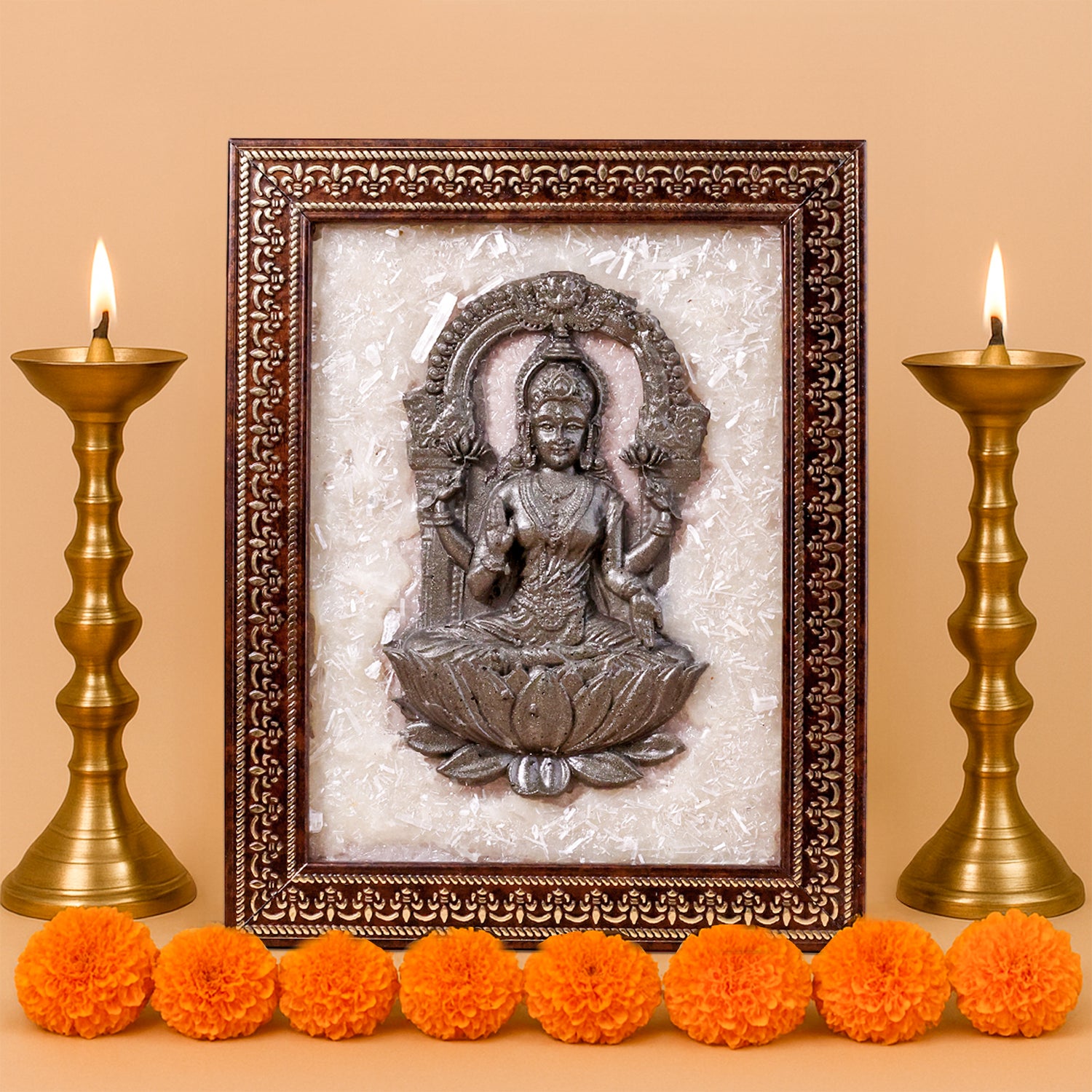 Goddess Lakshmi Ji On Selenite Frame - Abhimantrit