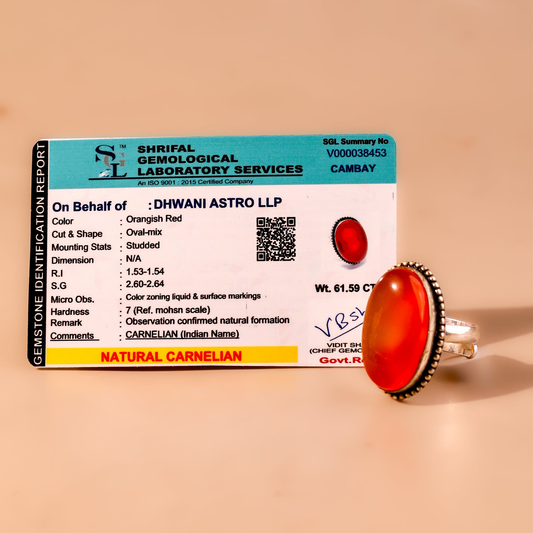 Carnelian Ring - Abhimantrit & Certified