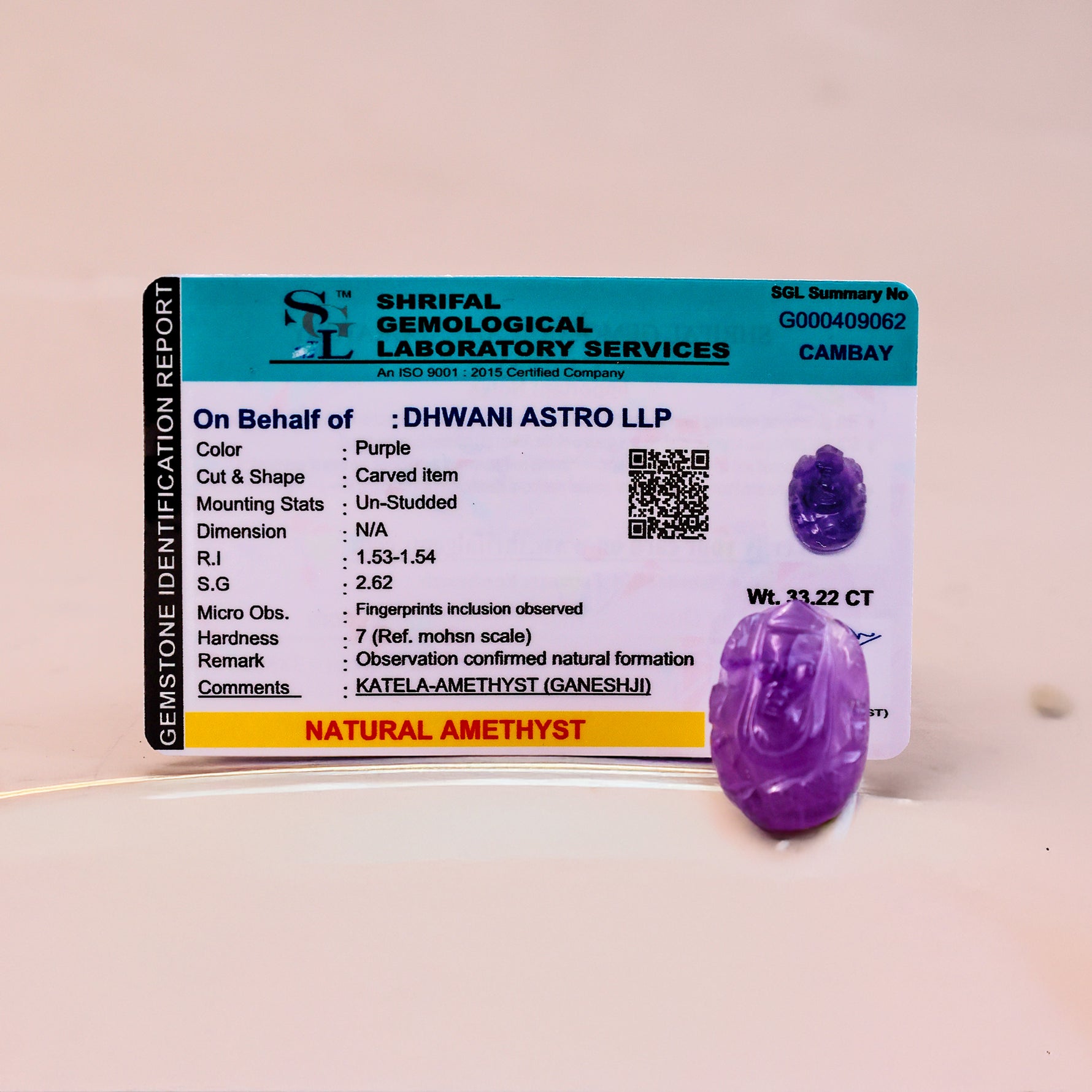 Amethyst Ganesha - Abhimantrit & Certified