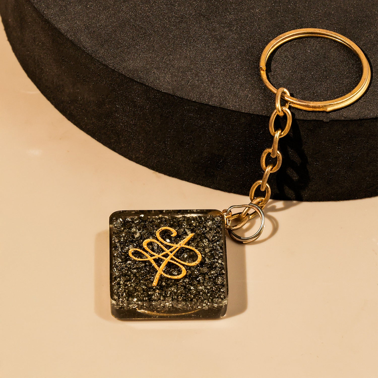 Zibu Coin On Pyrite Square Keychain - Abhimantrit