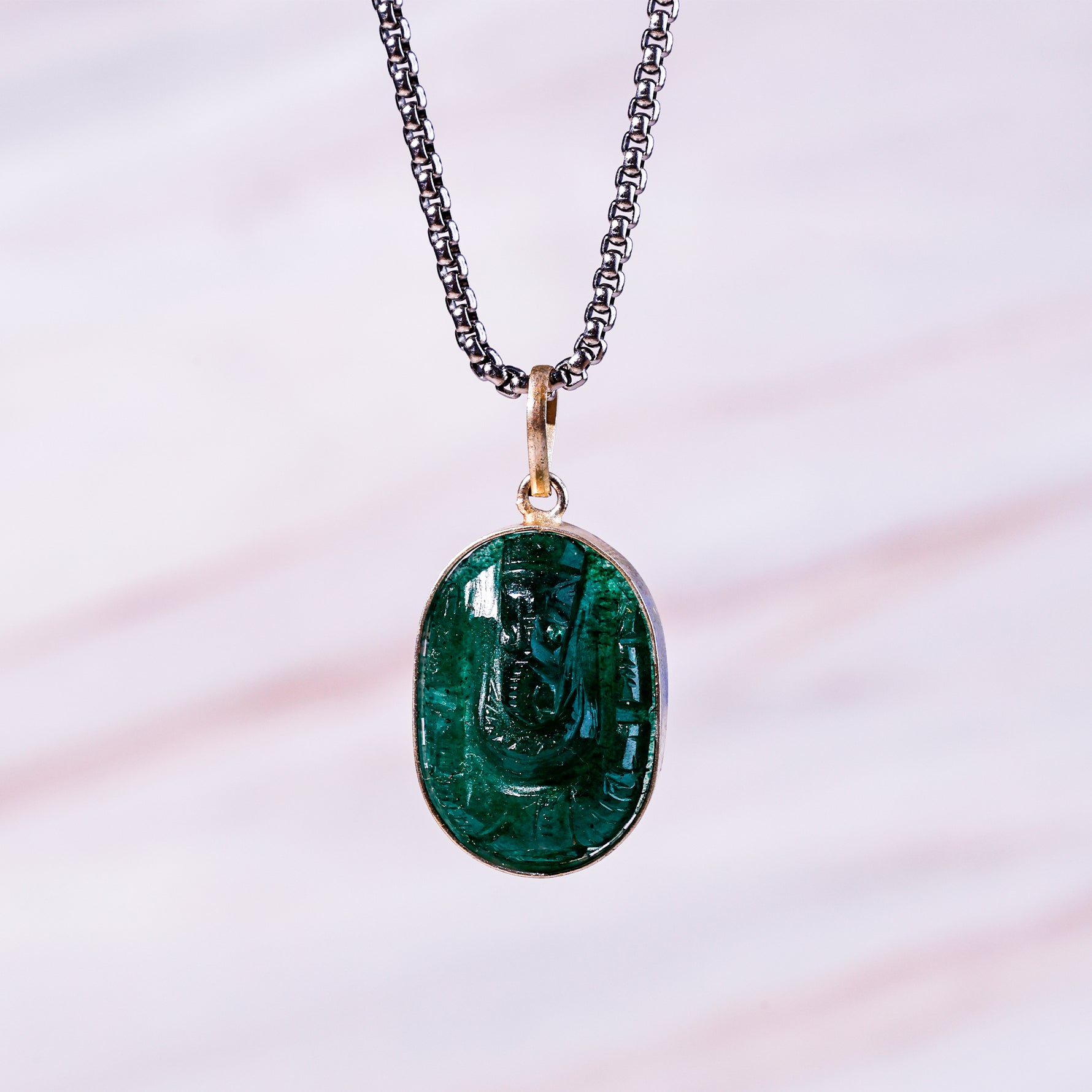 Green Jade Ganesha Pendant - Abhimantrit