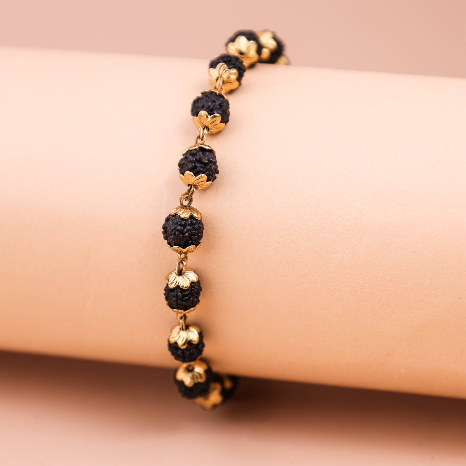 Gold Plated Karungali Malai Bracelet - Abhimantrit