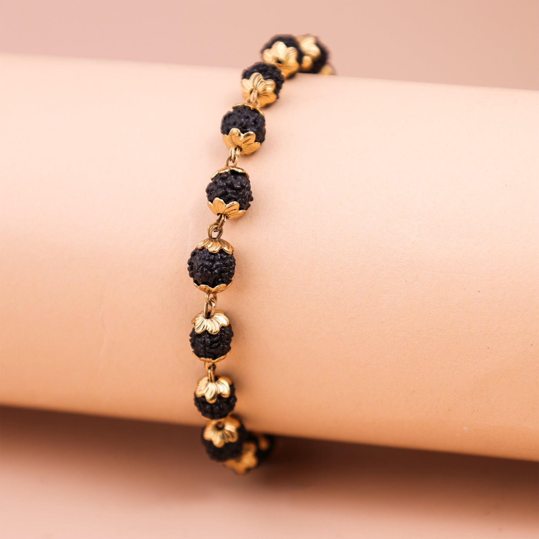 Gold Plated Karungali Malai Bracelet - Abhimantrit