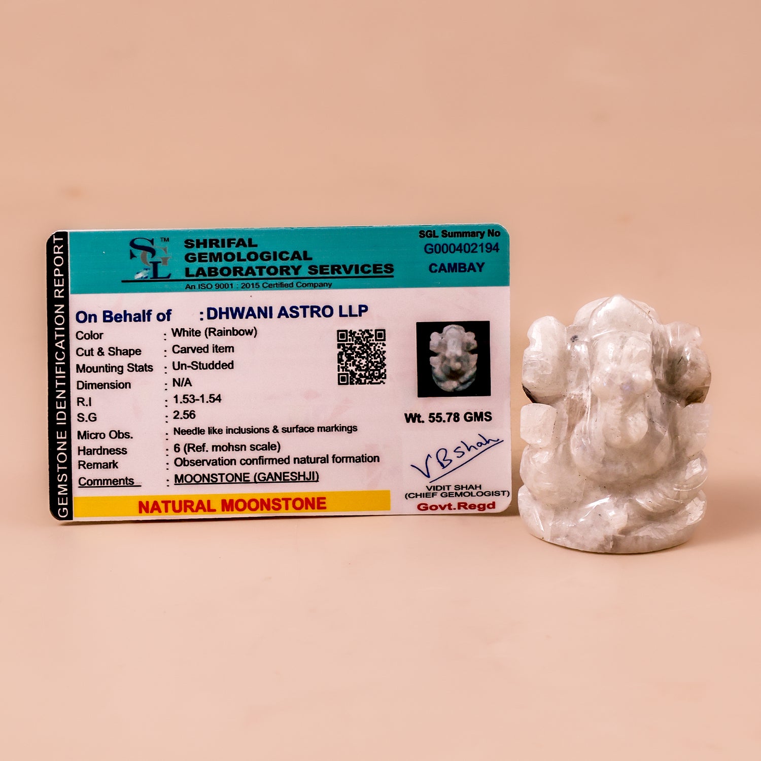 Moonstone Ganesh Ji - Abhimantrit & Certified