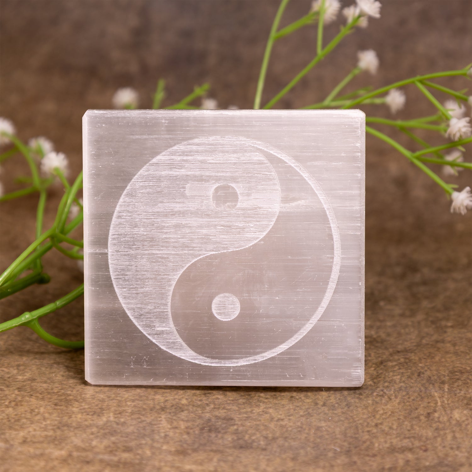 Yin & Yang Selenite Plate Square - Abhimantrit
