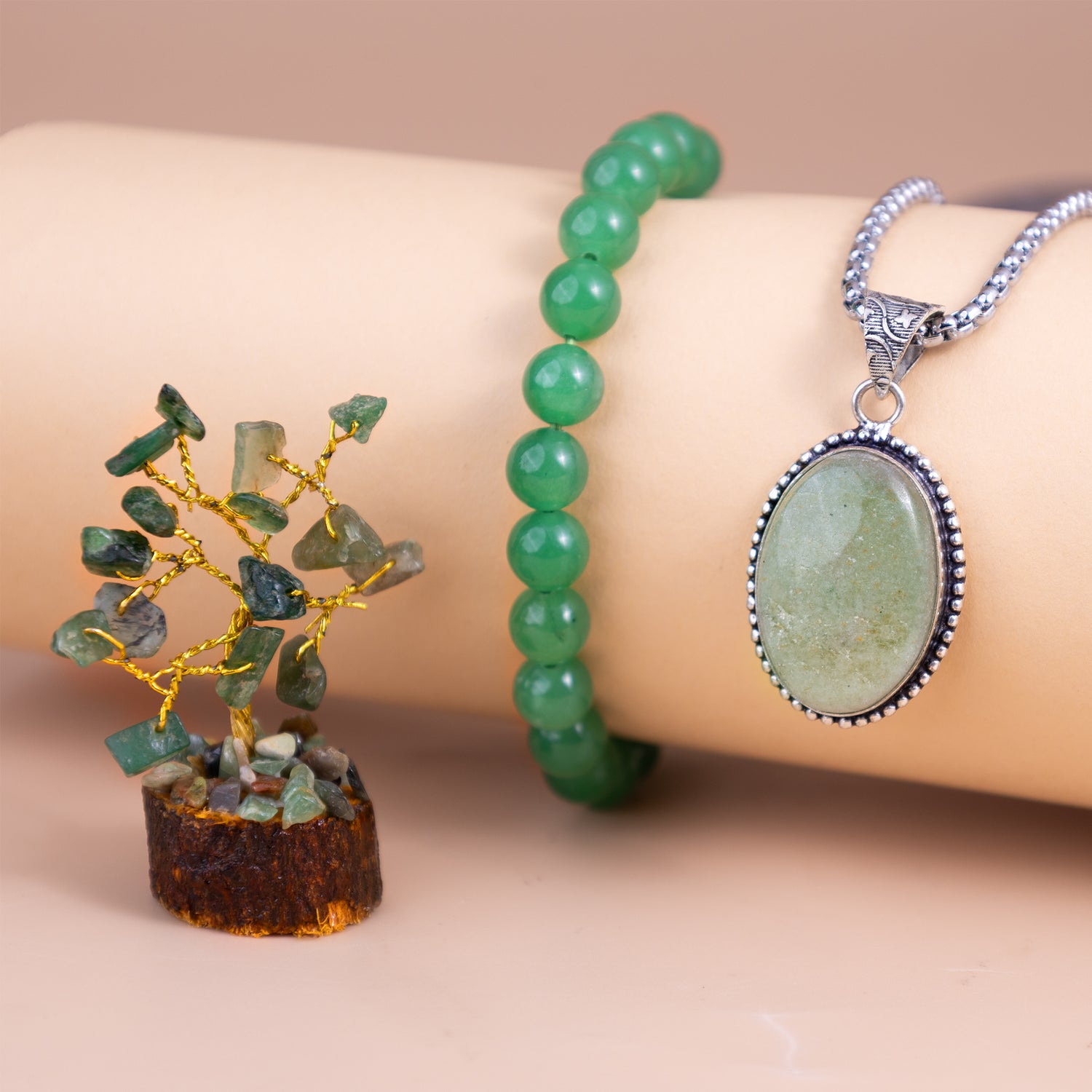 Green Aventurine Bracelet & Pendant With Tree (Combo)