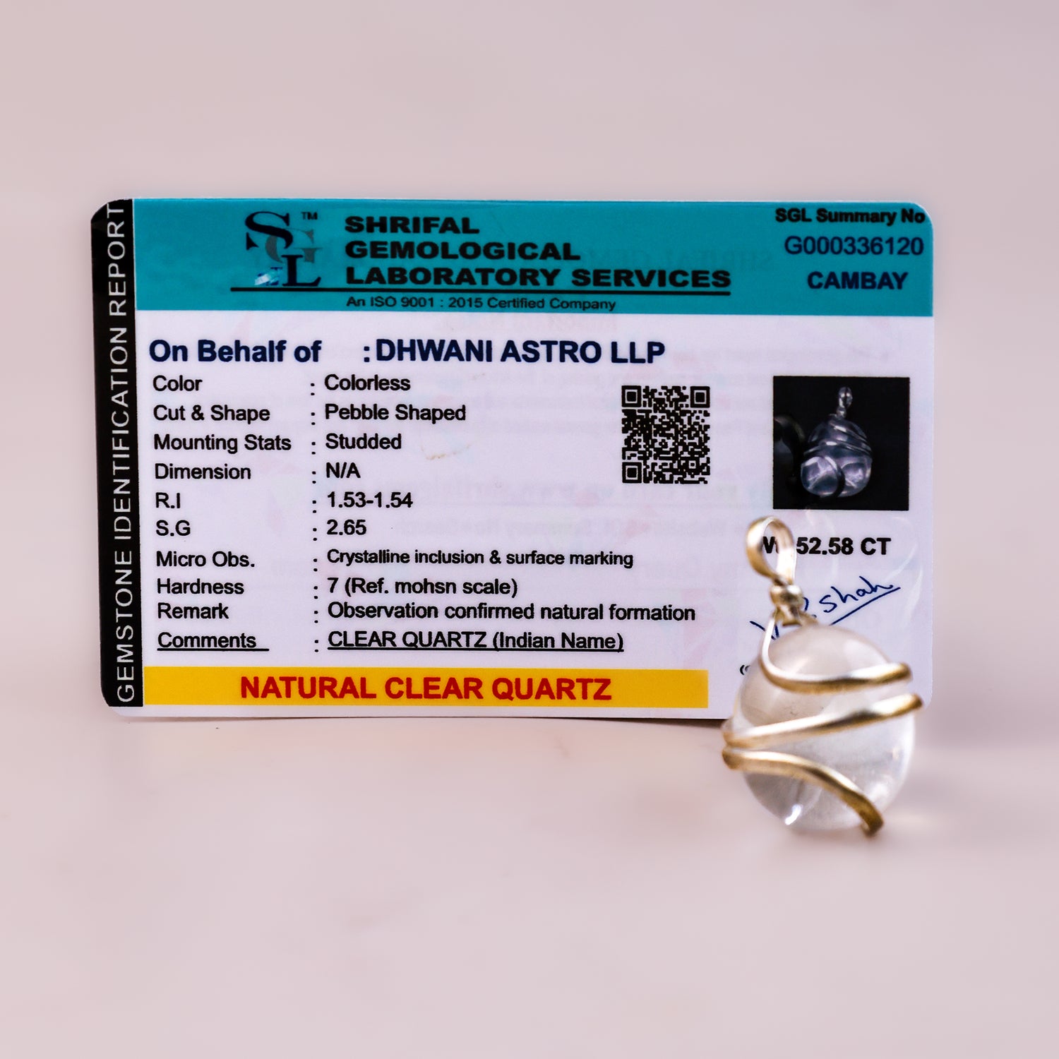 Clear Quartz Wrapping Pendant - Abhimantrit & Certified