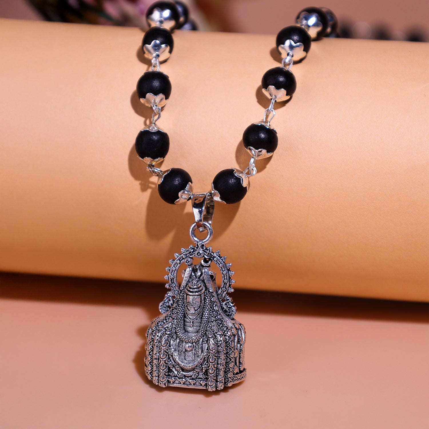 Silver Karungali Mala with Mahadev Jyotirling Pendant