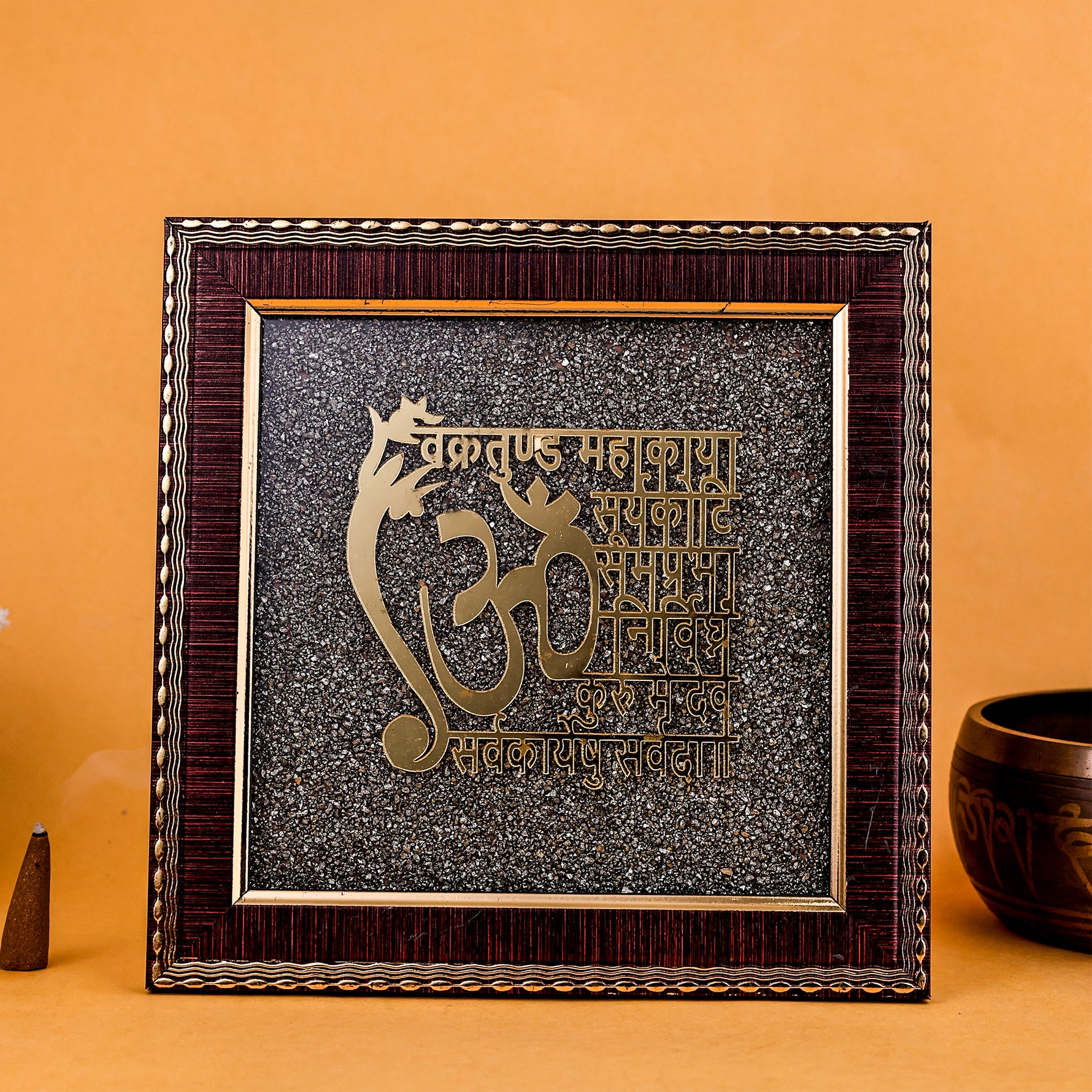 Ganesh Mantra Raw Pyrite Frame - Abhimantrit