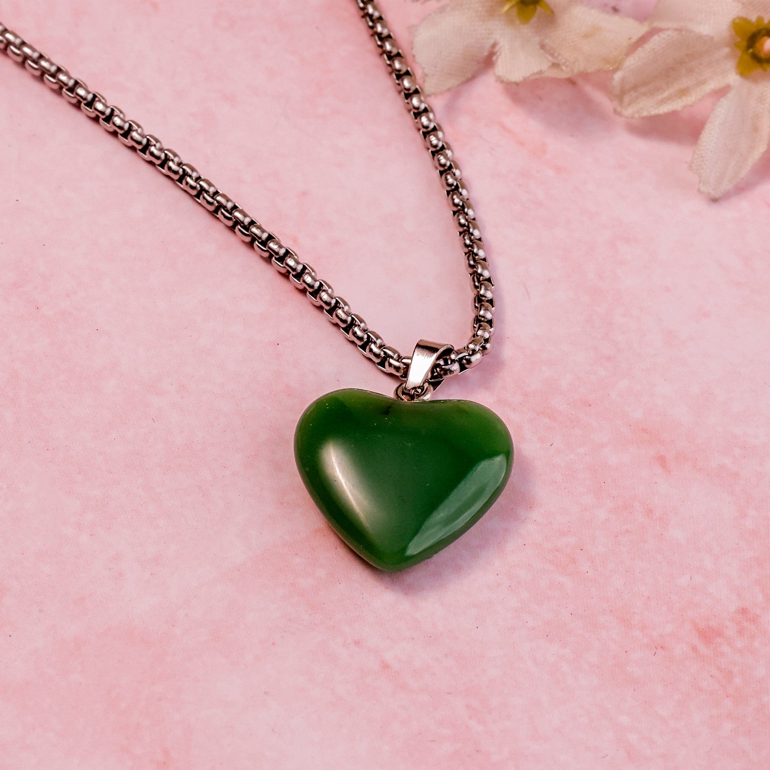 Green AGventurine Heart Pendant -  Abhimantrit & Certified