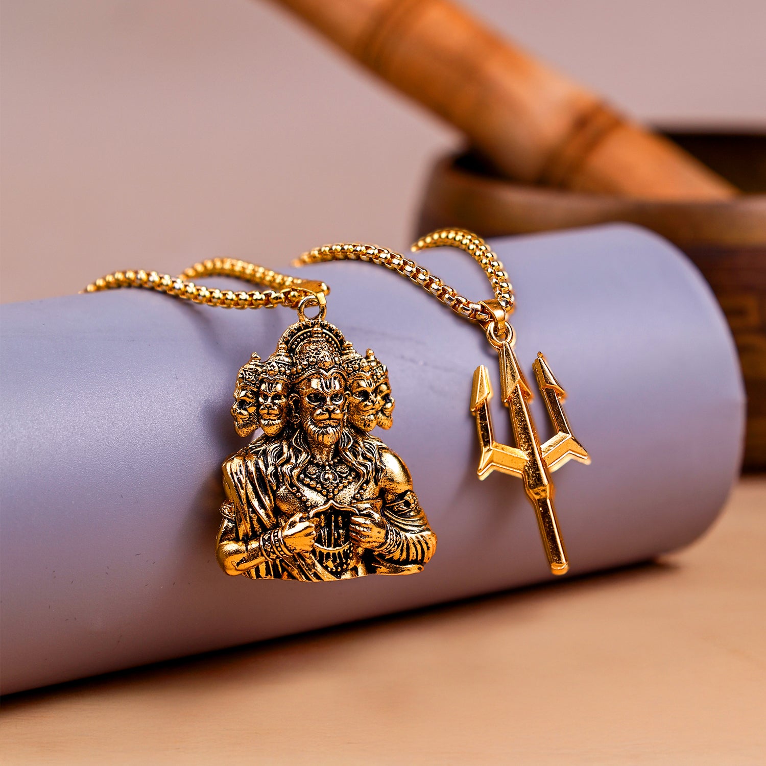 Panchmukhi Hanuman Ji with Bholenath Trishul Pendant - Abhimantrit