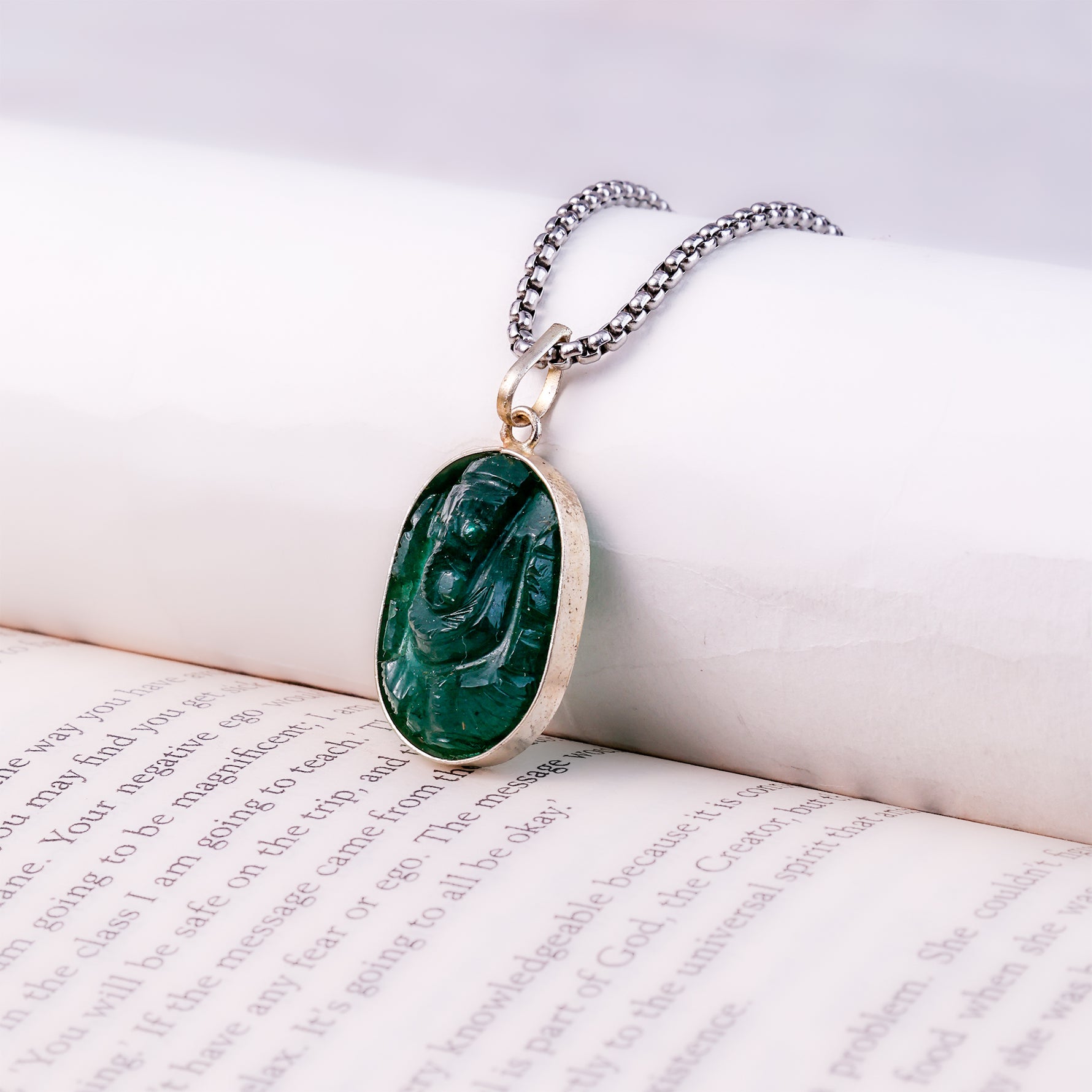Green Jade Ganesha Pendant - Abhimantrit
