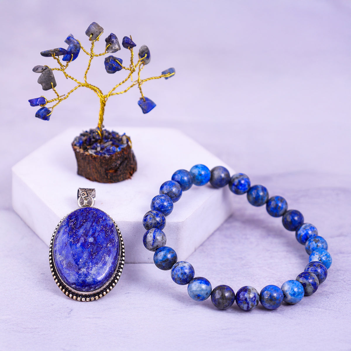 Lapis Lazuli Bracelet & Pendant With Tree (Combo)