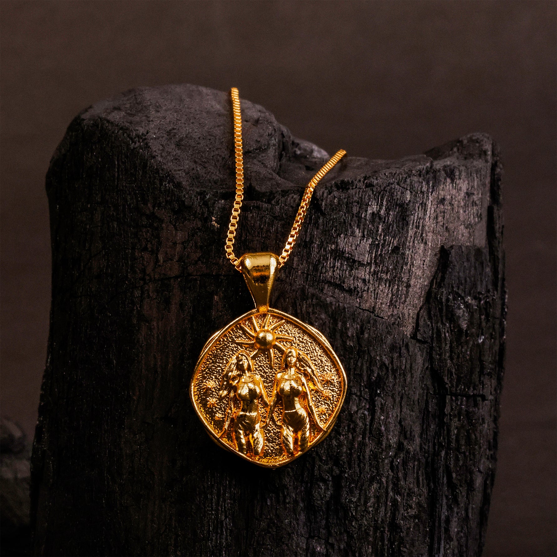 Gemini Zodiac Sign Gold Plated Pendant - Abhimantrit