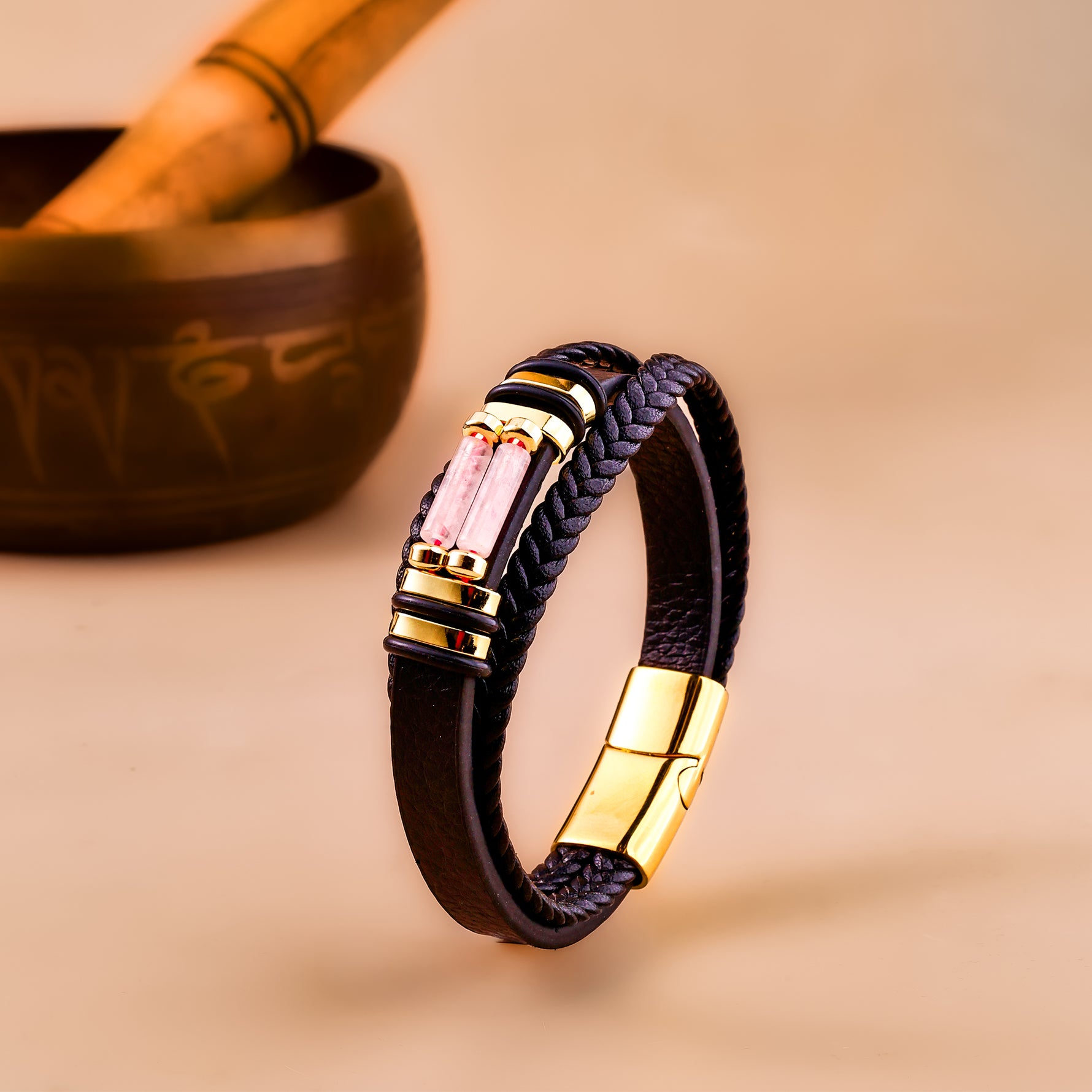 Rose Quartz Leather Bracelet - Abhimantrit