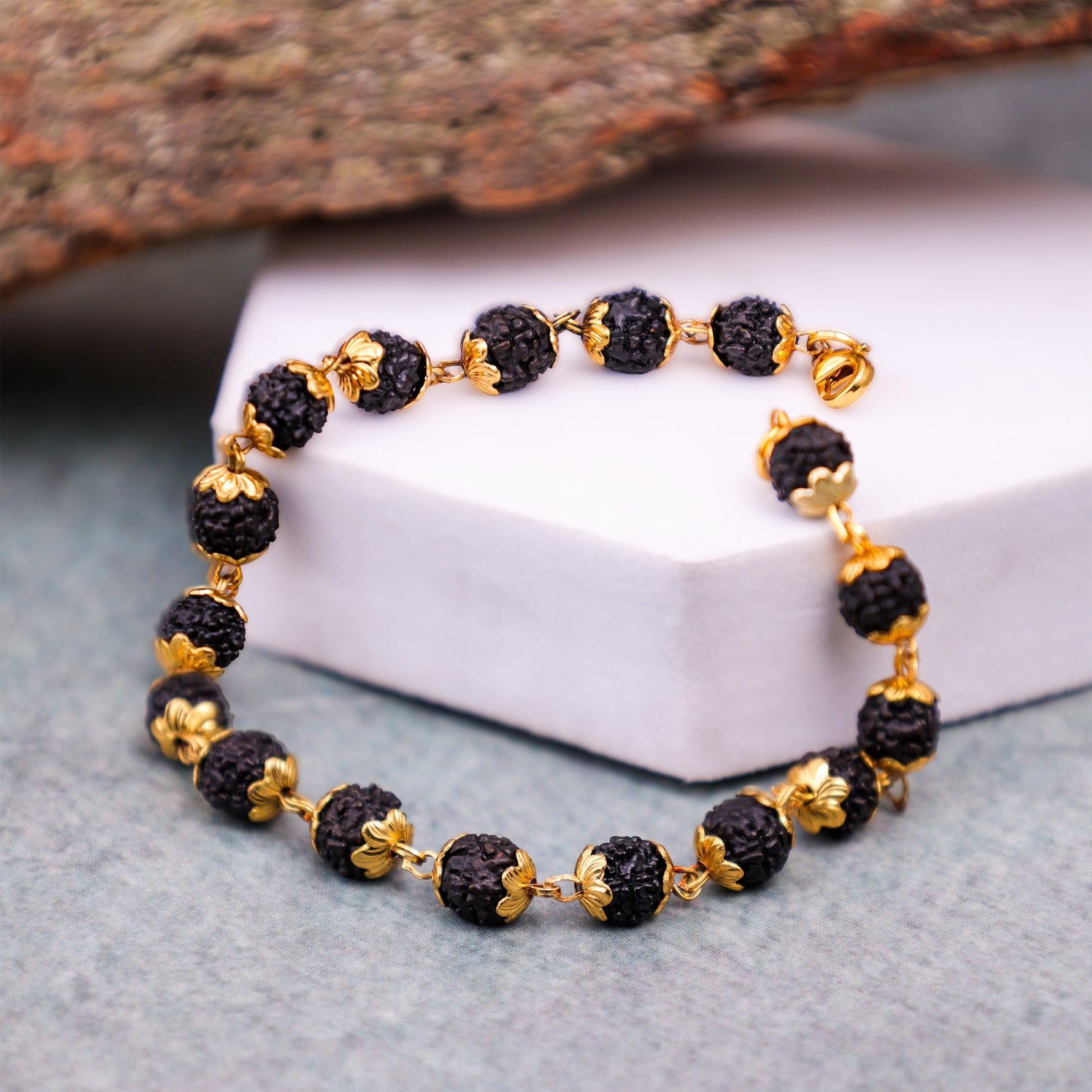 Gold Plated Karungali Malai Bracelet - Abhimantrit