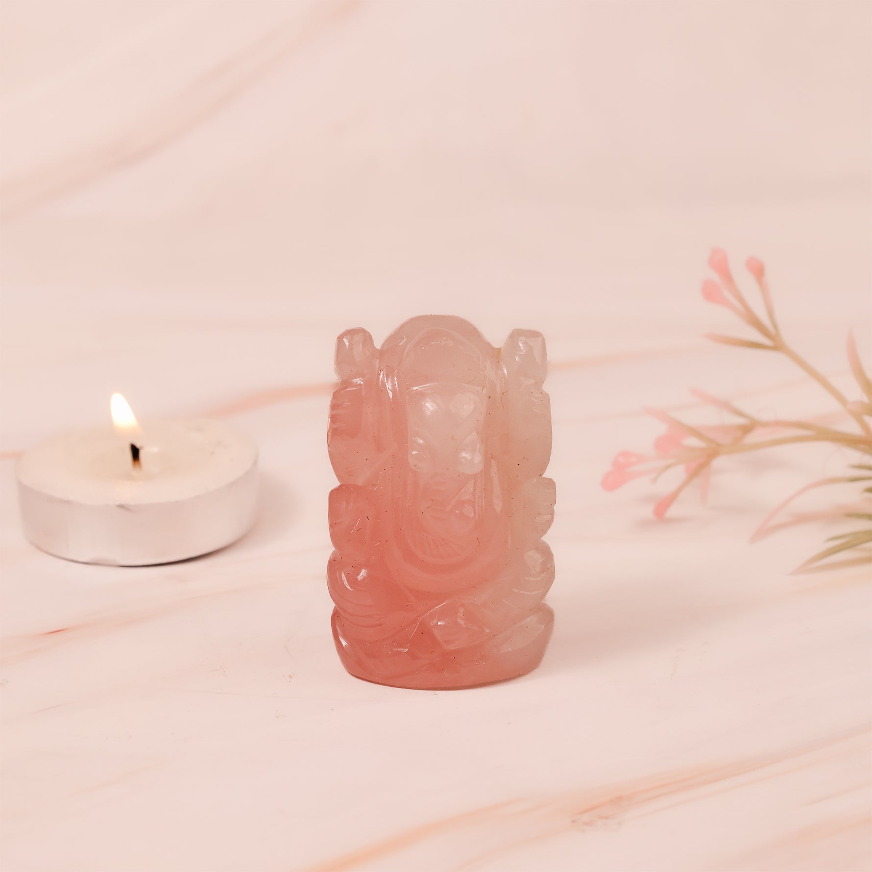 Rose Quartz Ganesha - Abhimantrit & Certified