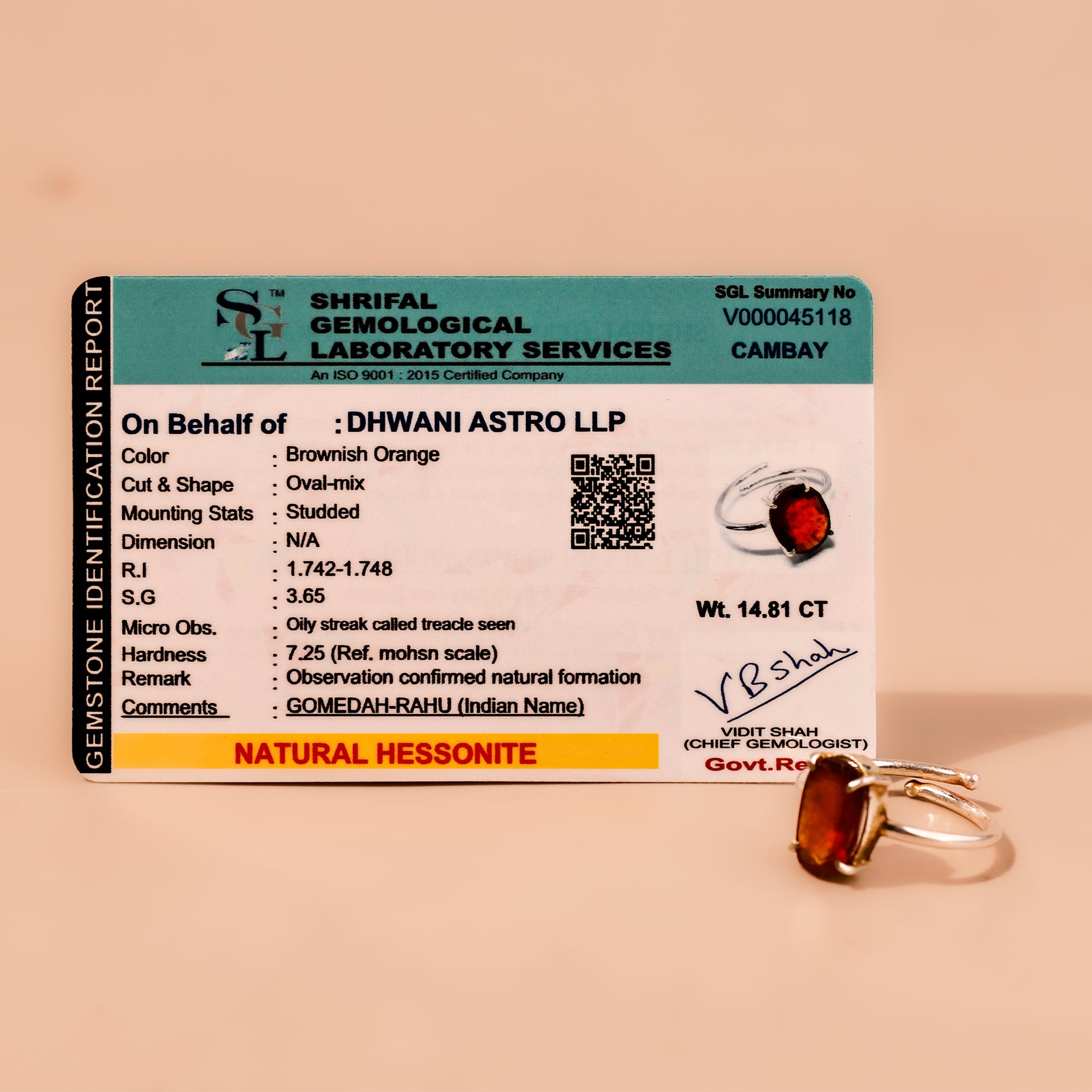 Rahu Hessonite Ring - Abhimantrit & Certified