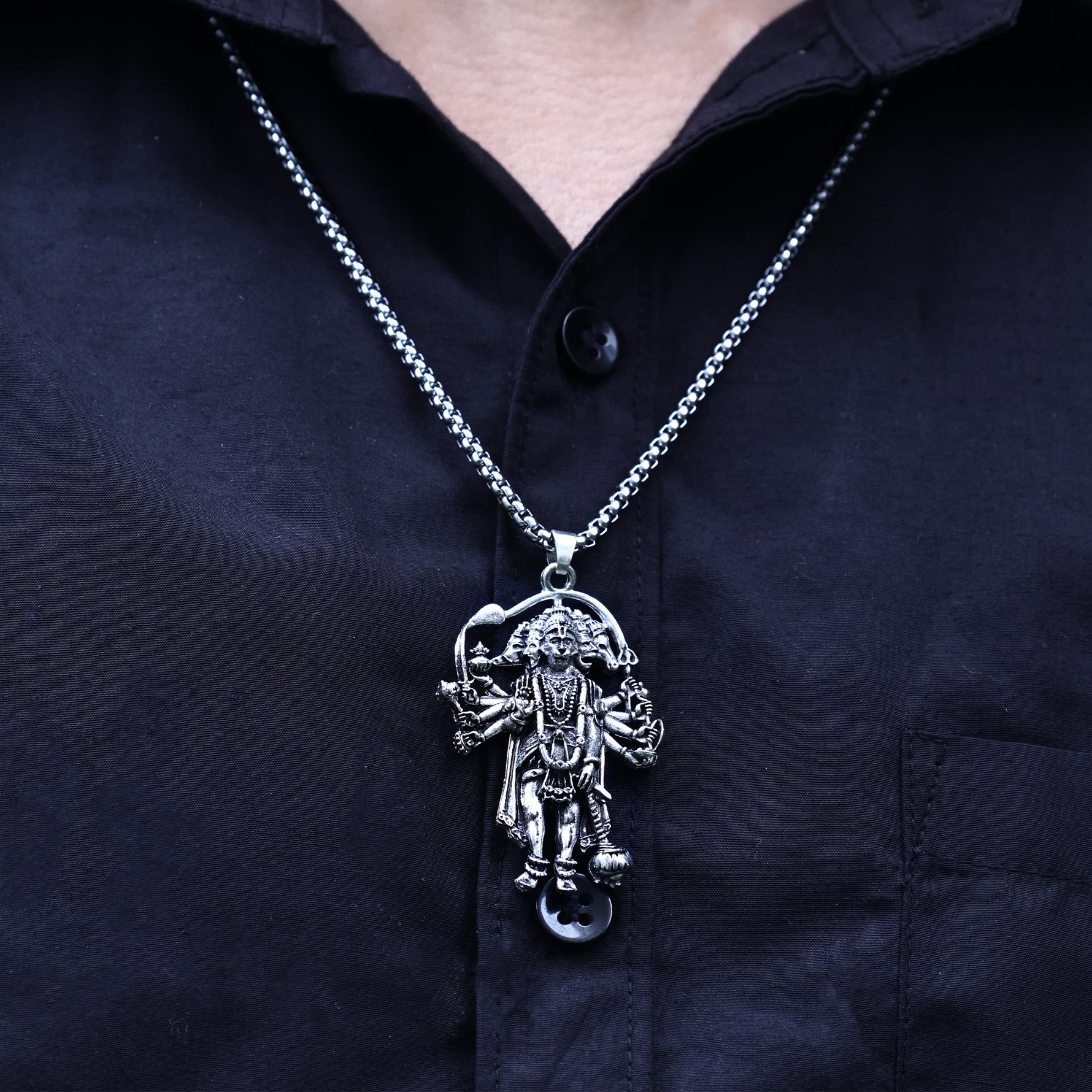 Silver Plated Panchmukhi Hanuman Ji Pendant - Abhimantrit