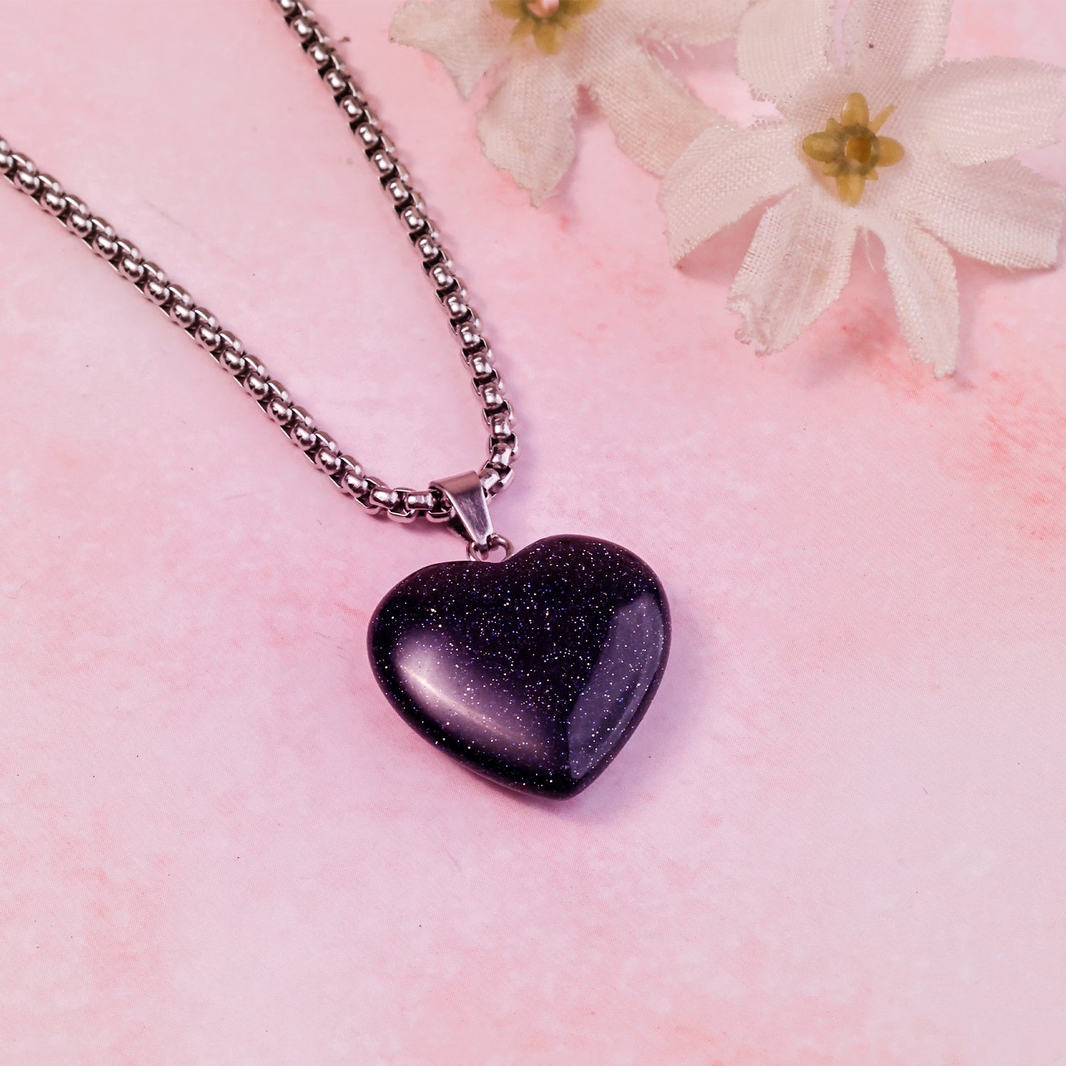 Blue Sunstone Heart Pandent - Abhimantrit & Certified