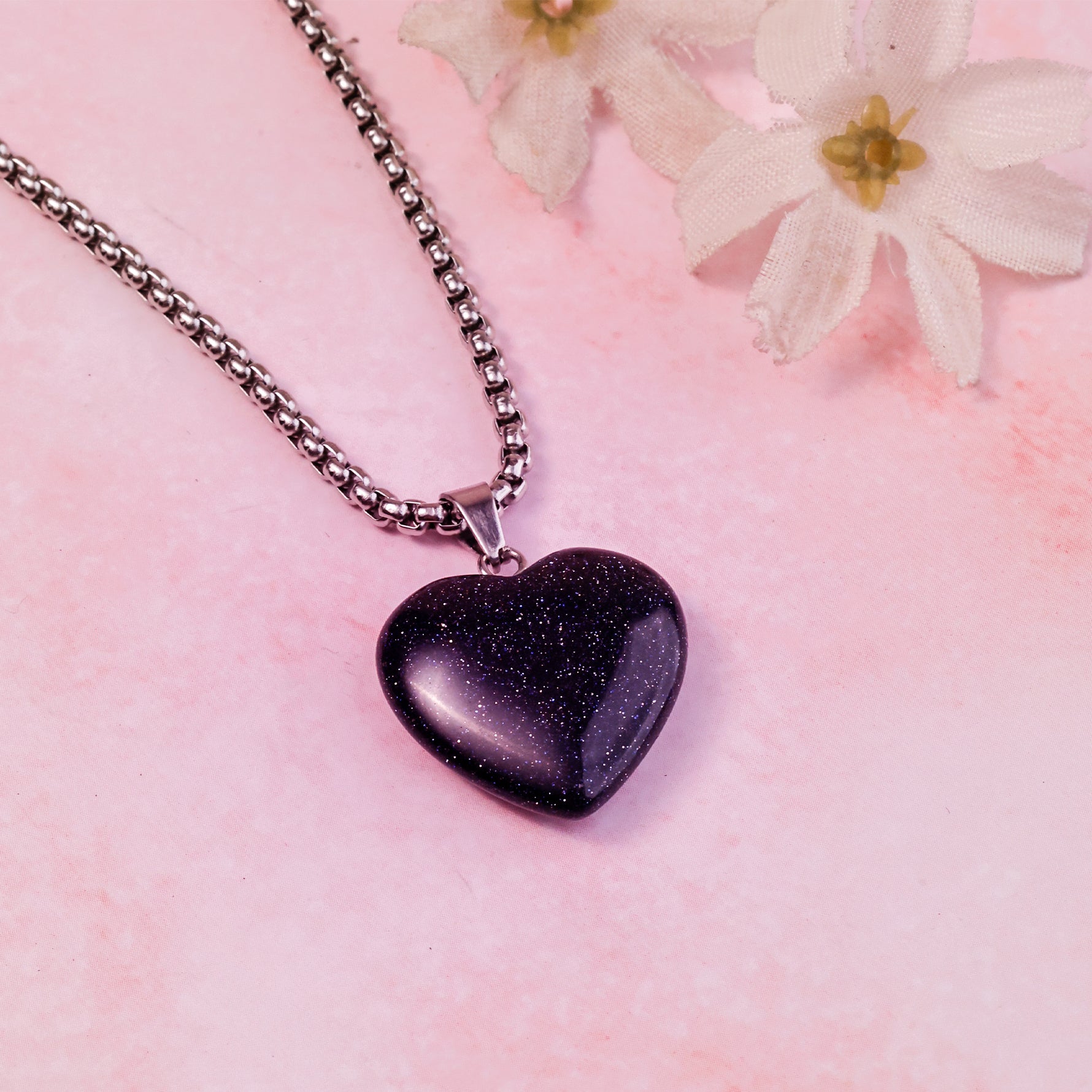 Blue Sunstone Heart Pandent - Abhimantrit & Certified