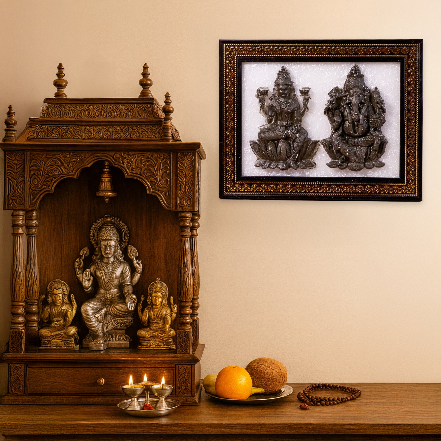 Laxmi Ji & Ganesh Ji On Selenite Frame  - Abhimantrit