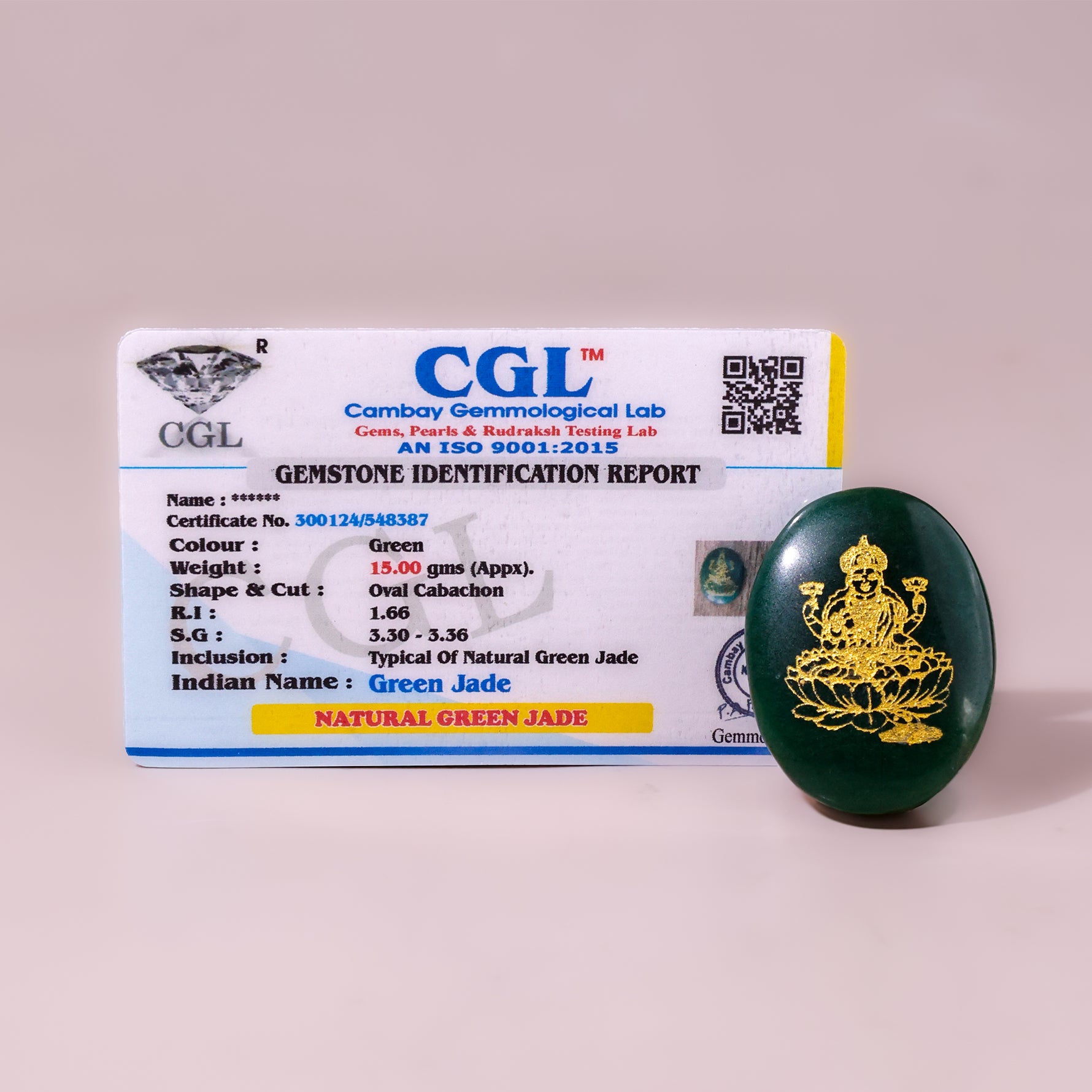 Green Jade Lakshmi Shri Yantra Coin - Abhimantrit & Certified
