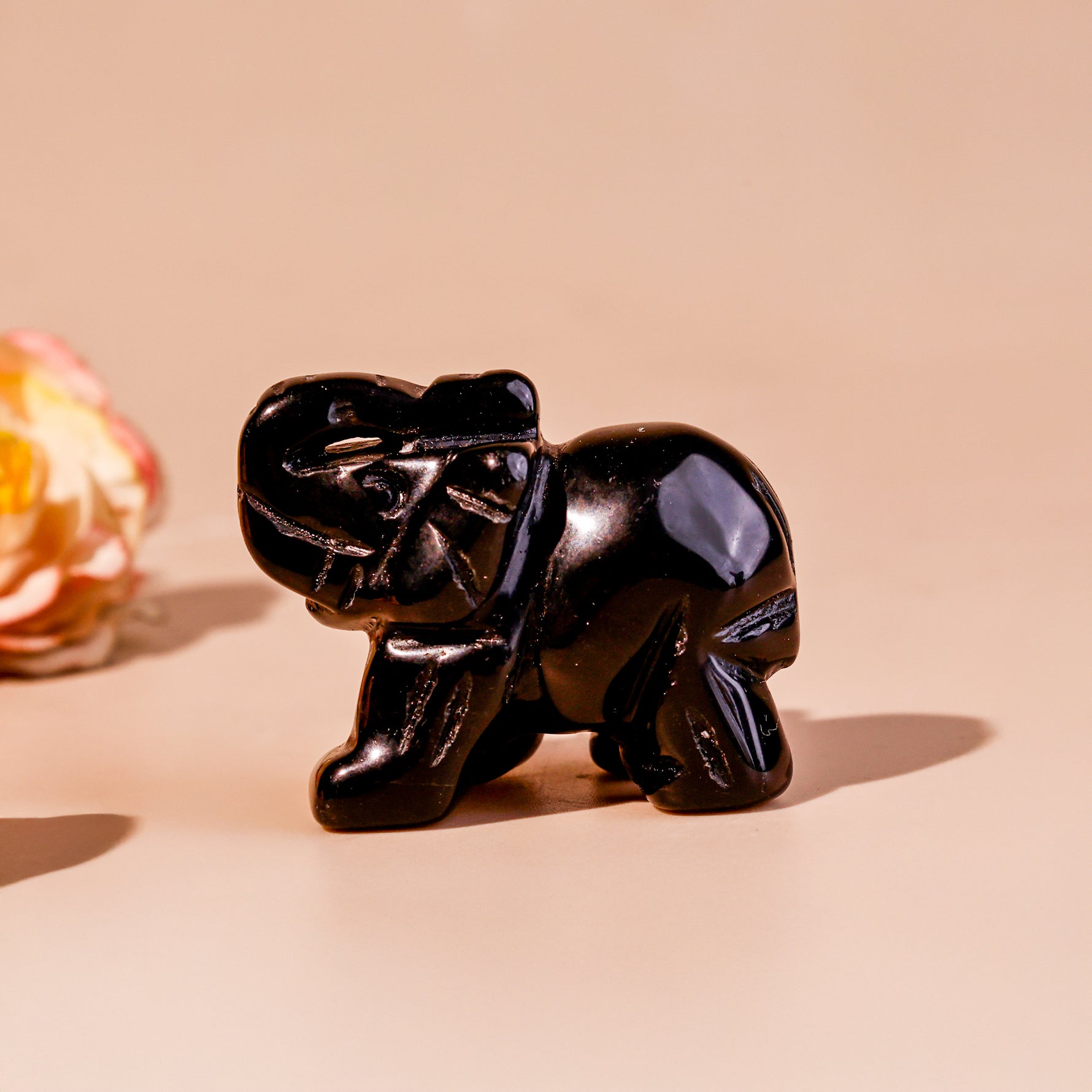 Black Obsidian Crystal Elephant - Abhimantrit