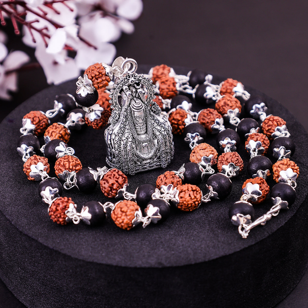 Karungali Rudraksha Mala with Mahadev Jyotirling Pendant 