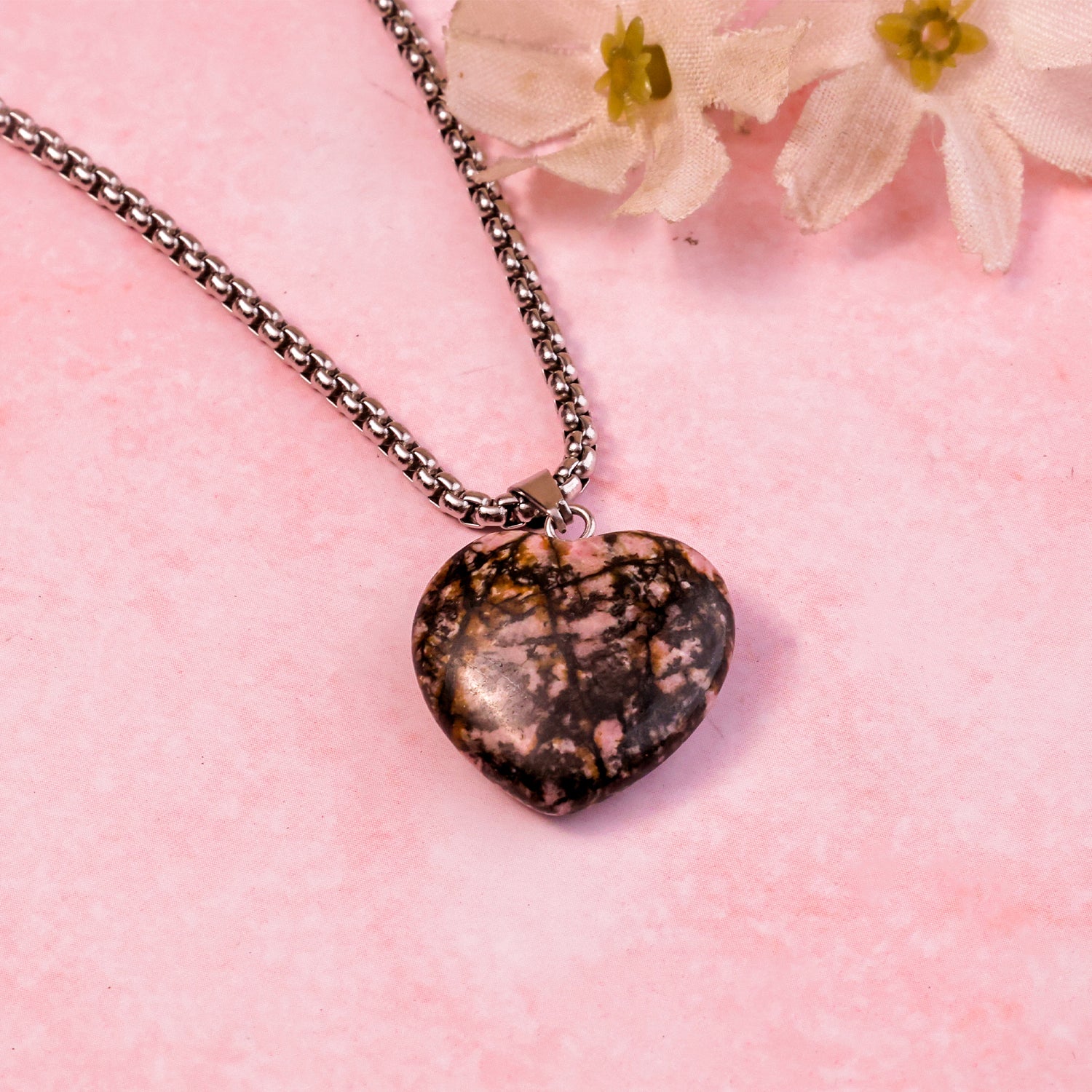 Rhodonite Heart Pendant - Abhimantrit & Certified