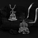 Silver Panchmukhi & Meditating Hanuman Ji Pendant Combo