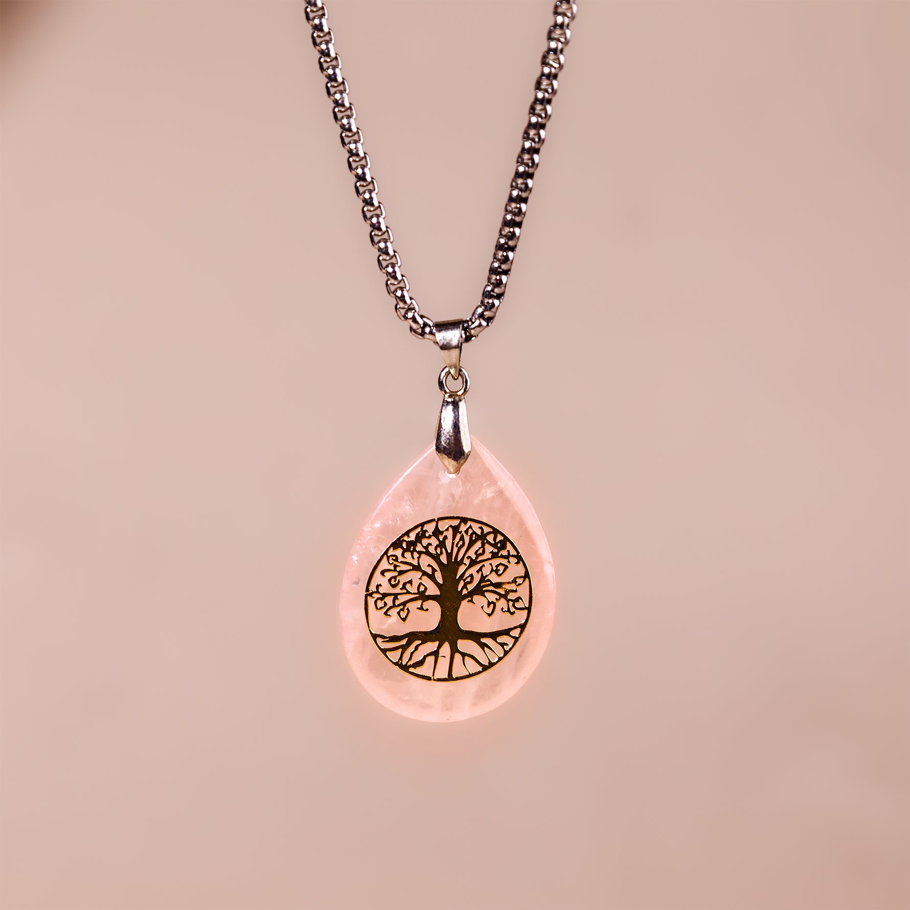 Rose Quartz Life of Tree Pendant - Abhimantrit & Certified
