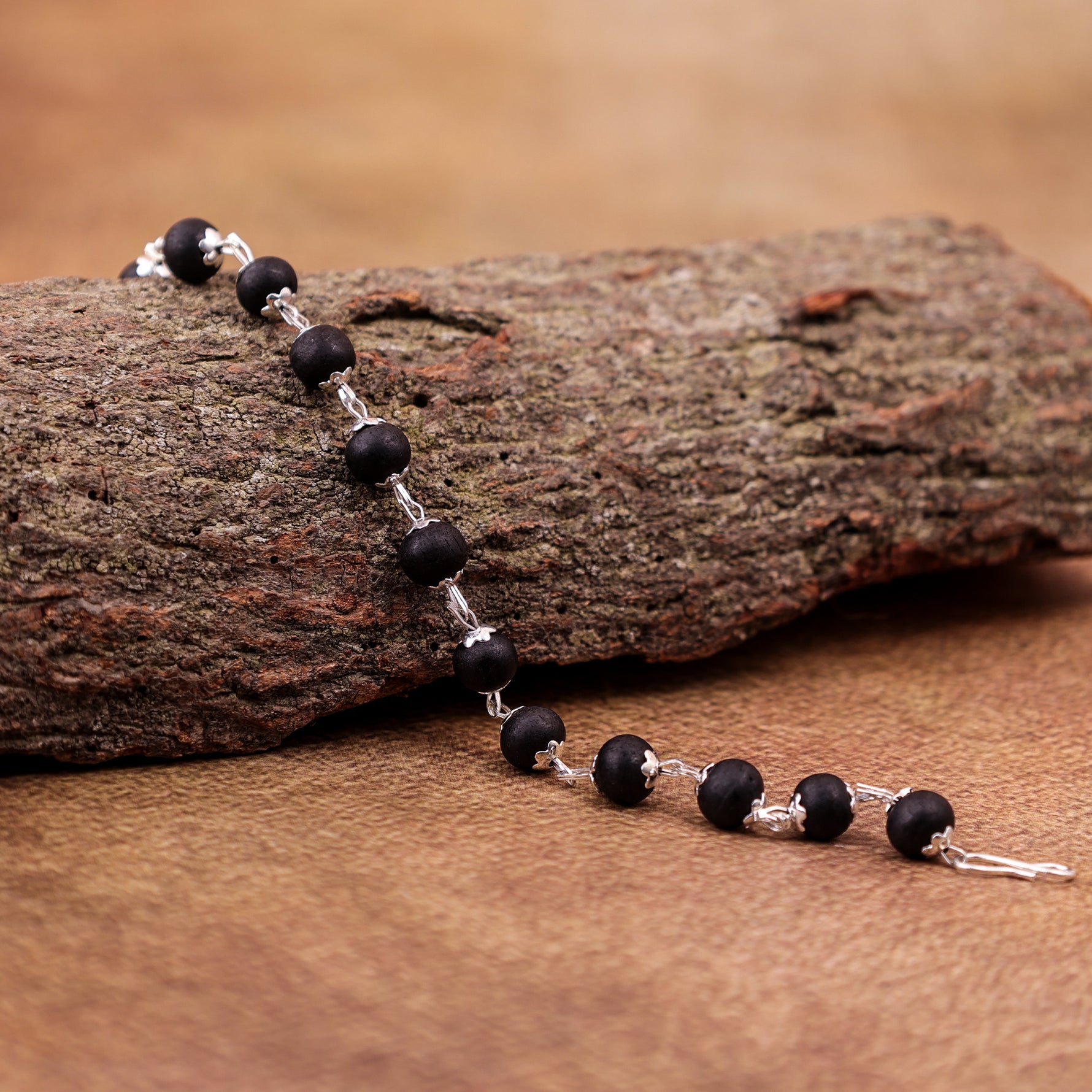 Silver Plated Karungali Malai Bracelet - Abhimantrit