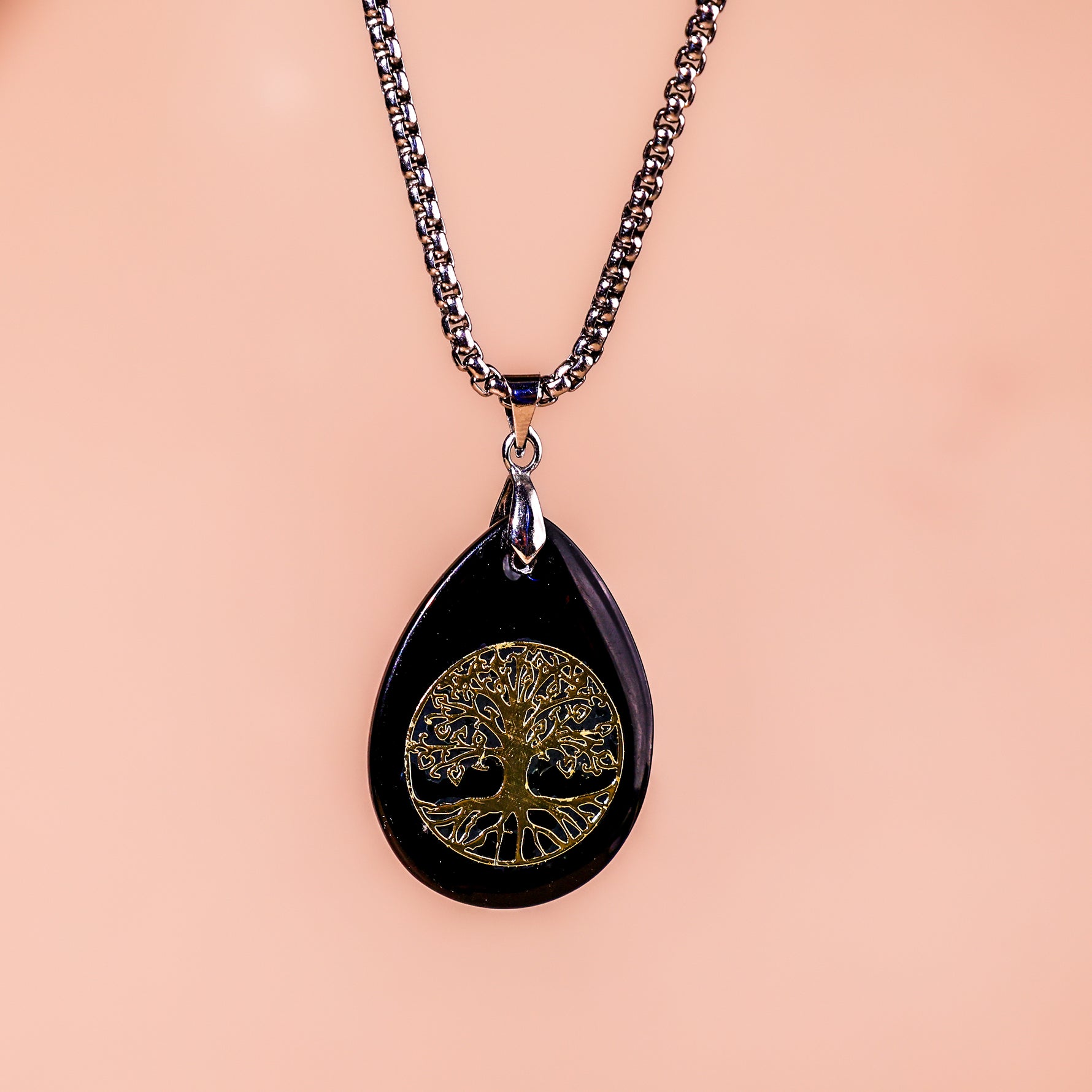 Black Obsidian Life of Tree Pendant - Abhimantrit & Certified