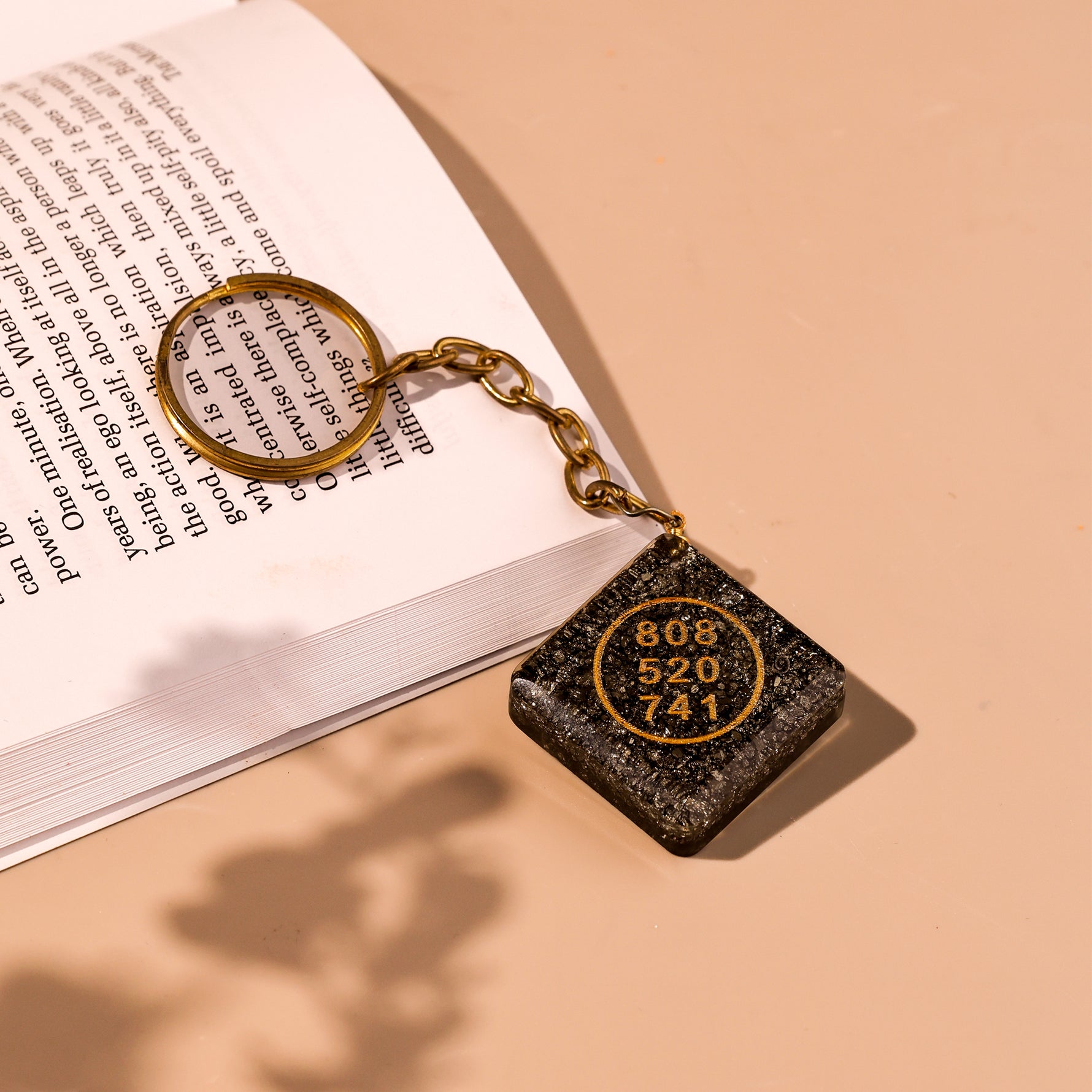 Zibu Coin On Pyrite Square Keychain - Abhimantrit