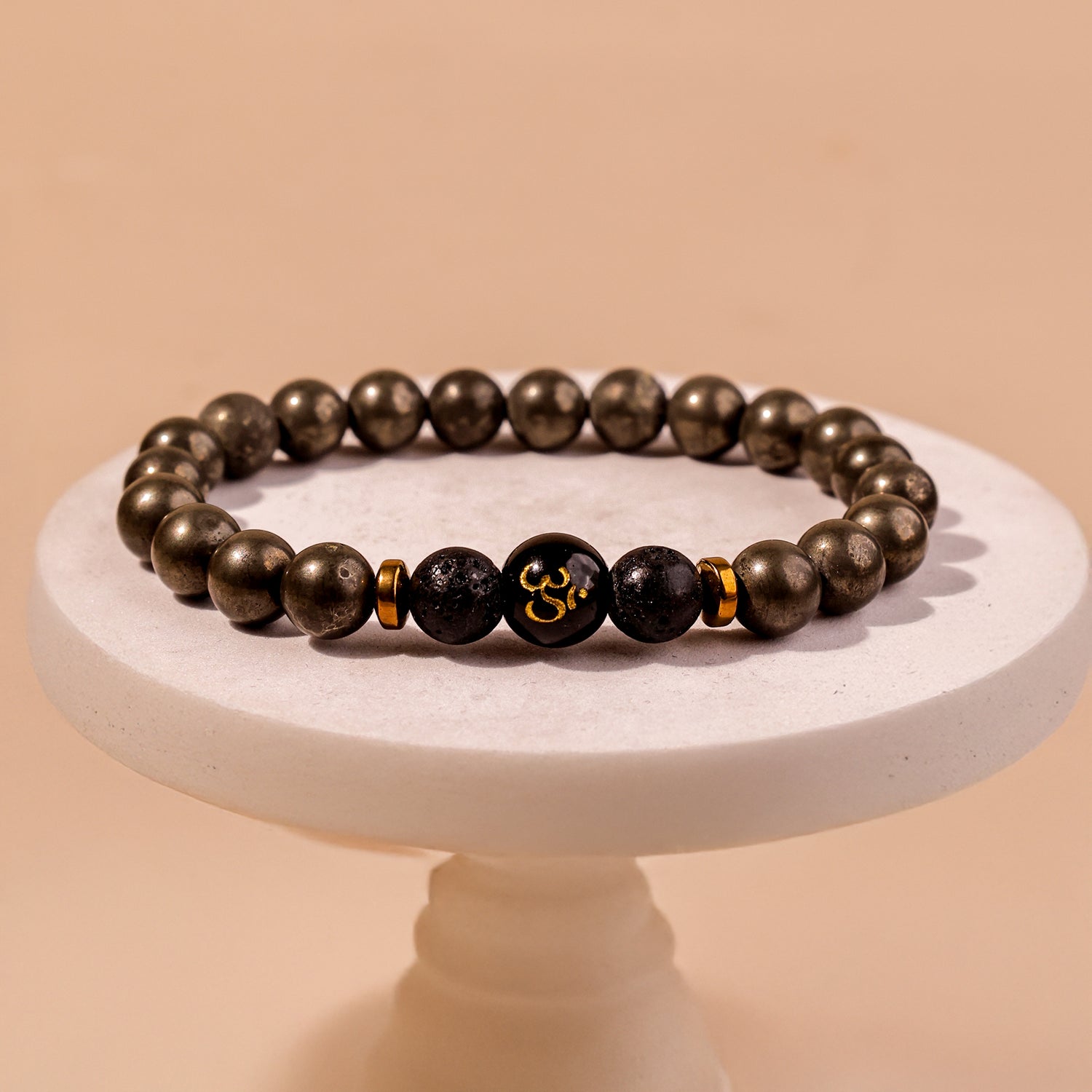 Raw Pyrite With OM Beads - Abhimantrit & Certified