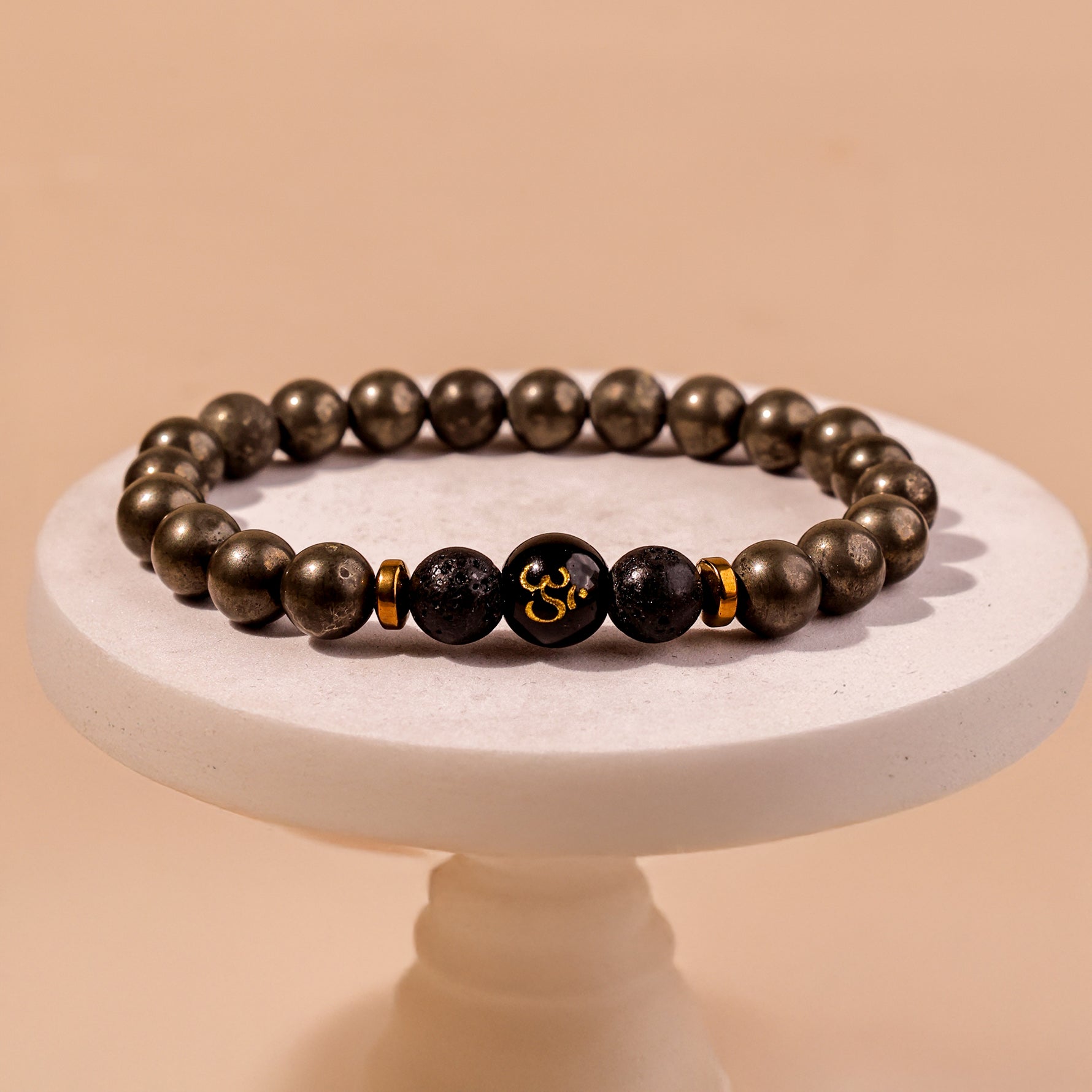 Raw Pyrite With OM Beads - Abhimantrit & Certified